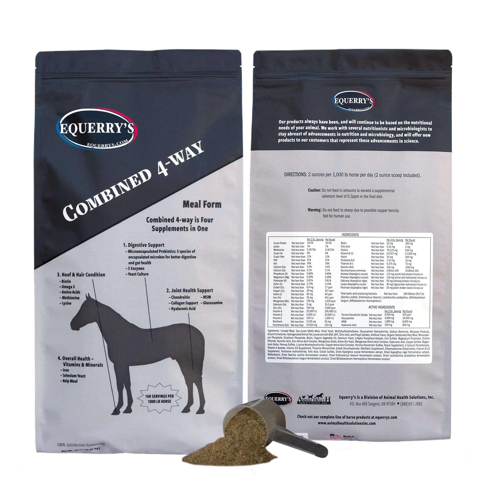 Equerry's Combined RX 4 Way | Equine Nutritional Support | Complete Formula | Digestive and Joint Support | Hoof & Hair | Probiotics Vitamins & Minerals 160 Feedings, 20lb.