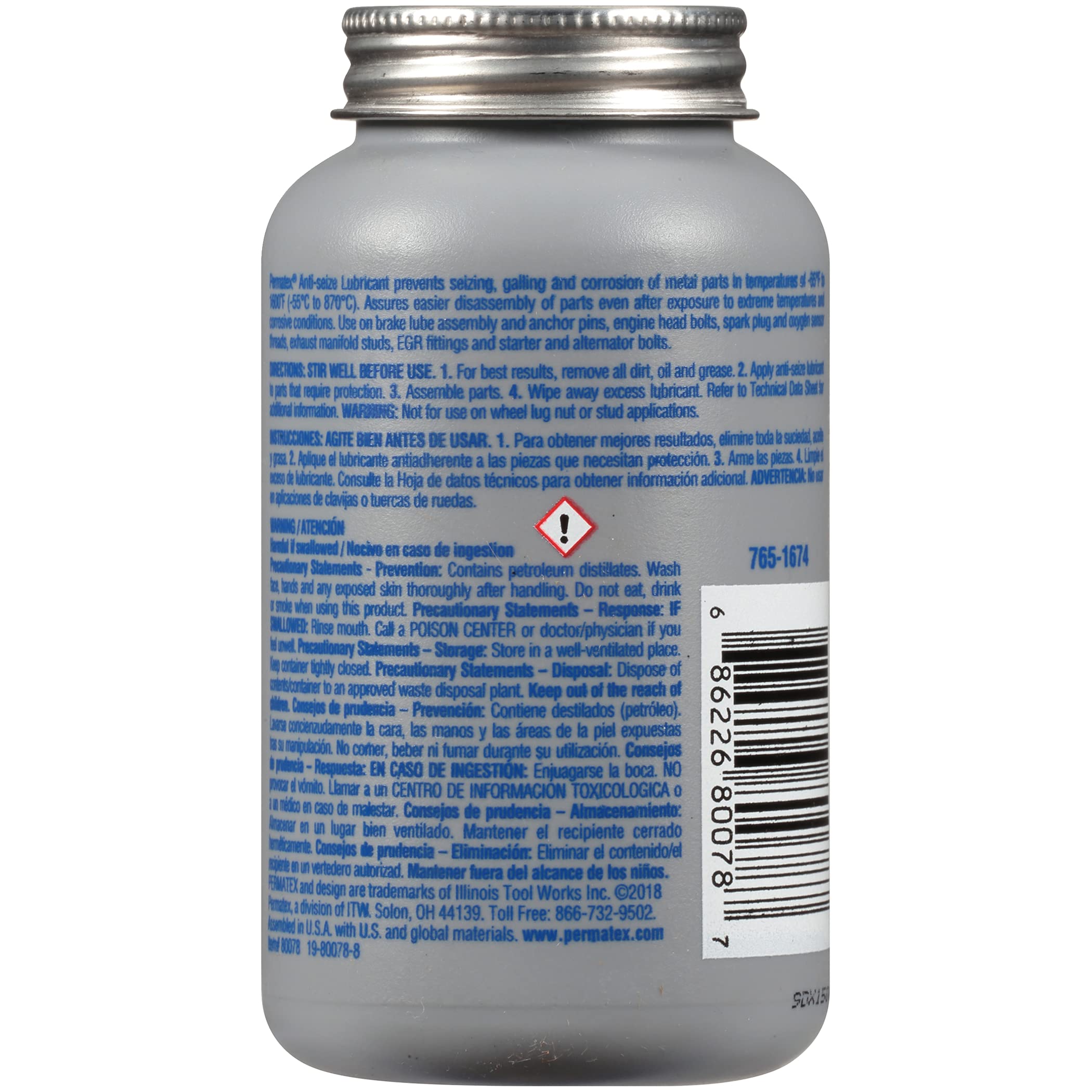 Permatex 80078 Anti-Seize Lubricant with Brush Top Bottle, 8 oz.