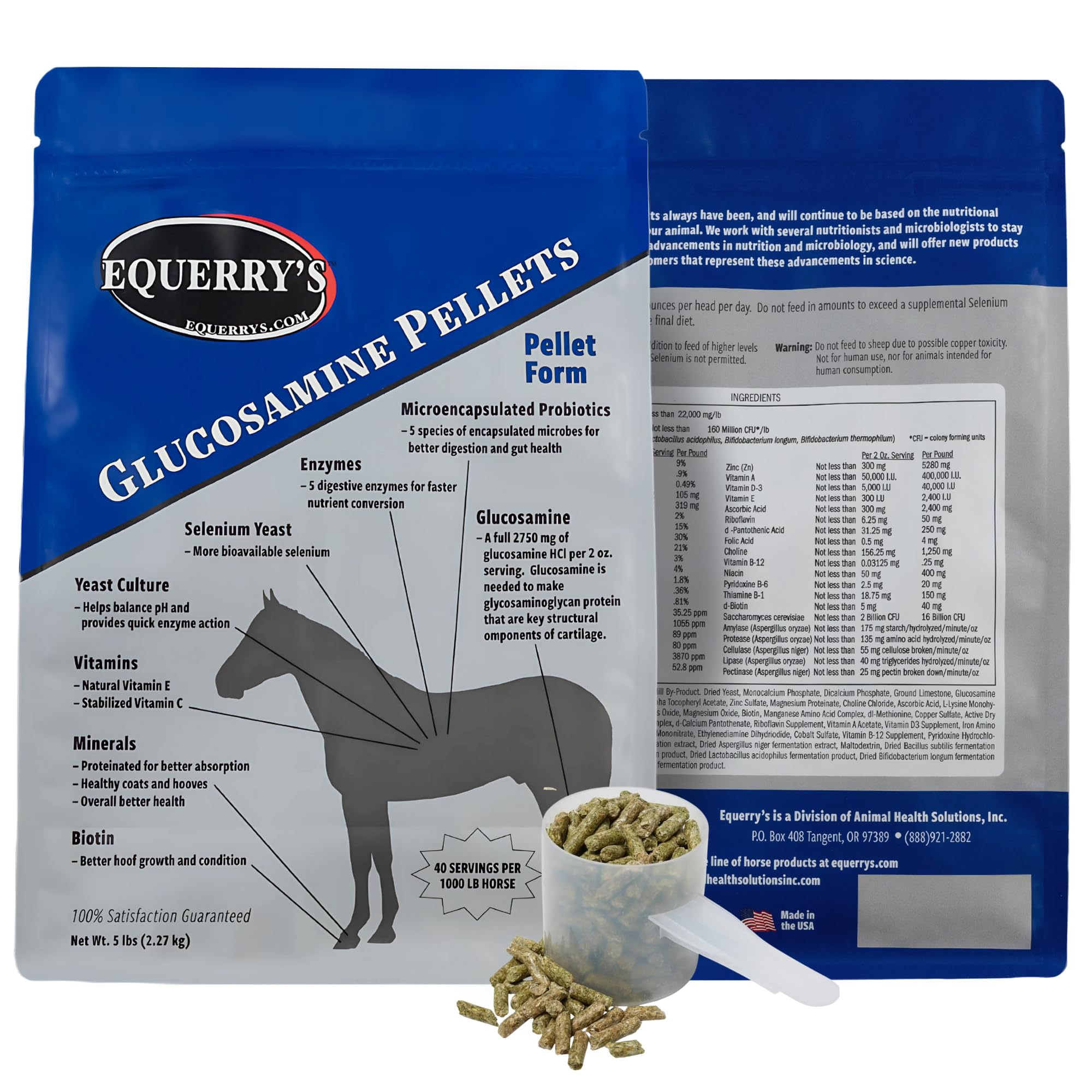 Equerry's Glucosamine Pellets - Joint Support for Horses with Probiotics, Digestive Enzymes, Vitamins, and Minerals - Made in USA - 5lb