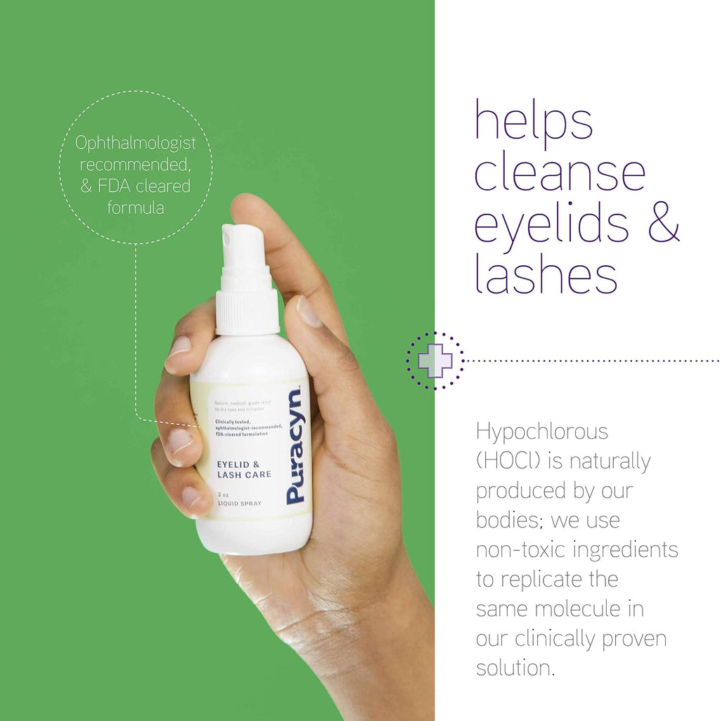 Puracyn Eyelid and Lash Care - Natural, Medical-Grade Spray for Effective Relief from Styes, Blepharitis, and Irritation, 3 oz Bottle