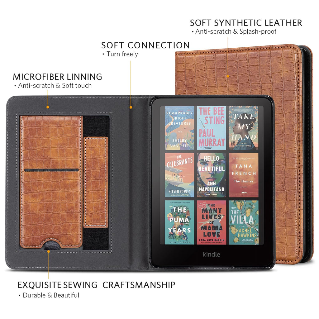 CoBak Case with Stand for Kindle Paperwhite 12th Gen 2024 Released (7") & Kindle Colorsoft Signature Edition - Durable PU Leather Cover with Auto Sleep Wake, Card Slot, Hand Strap Feature, Sage Green