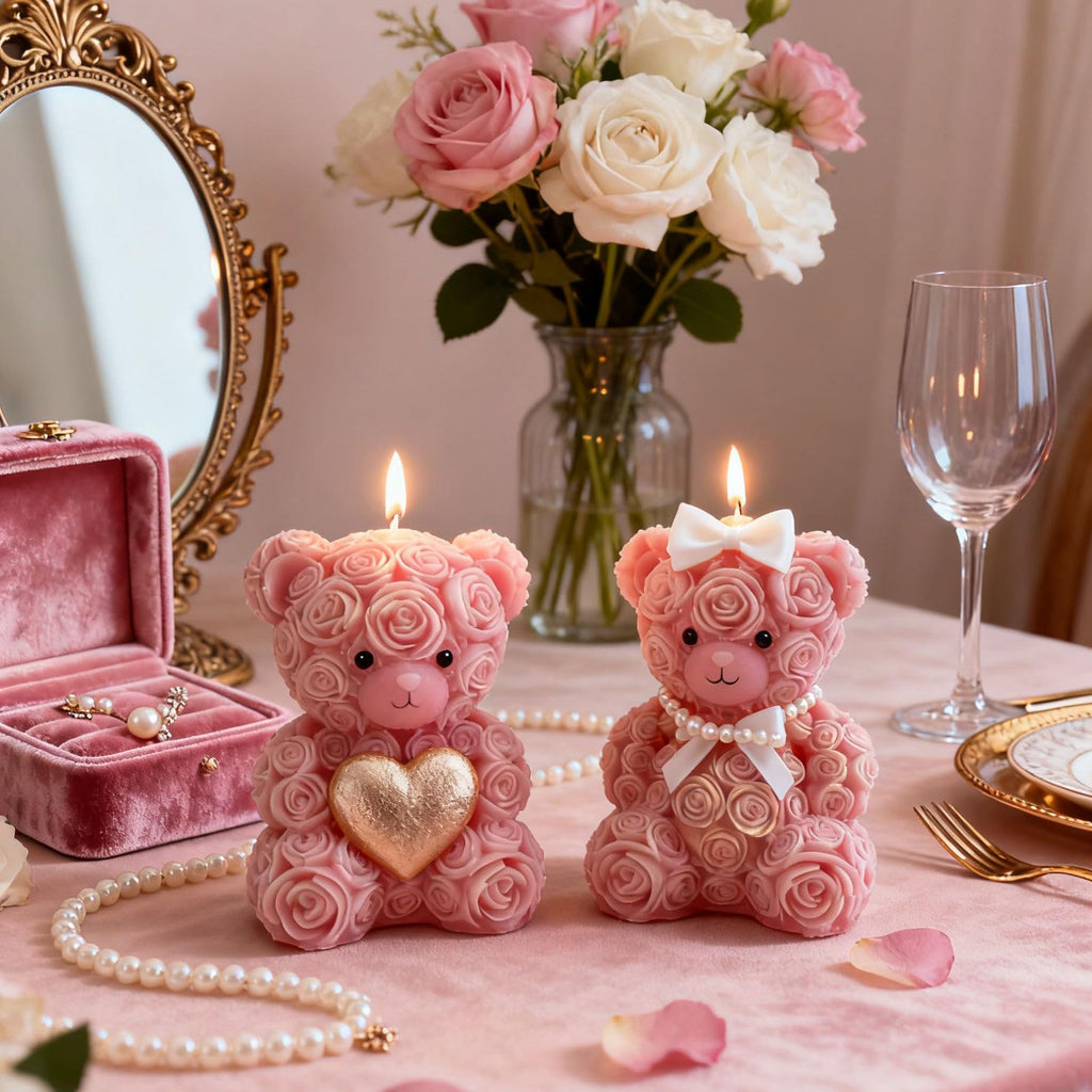 2PCS 3D Rose Bear Wax Candle Mold,Teddy Bear Candle Making Molds,Cute Epoxy Resin Molds,Ornament for DIY Wax Candles Art Craft Cake Chocolate Soap Mold Home Decor Valentine Gifts Birthday Gift