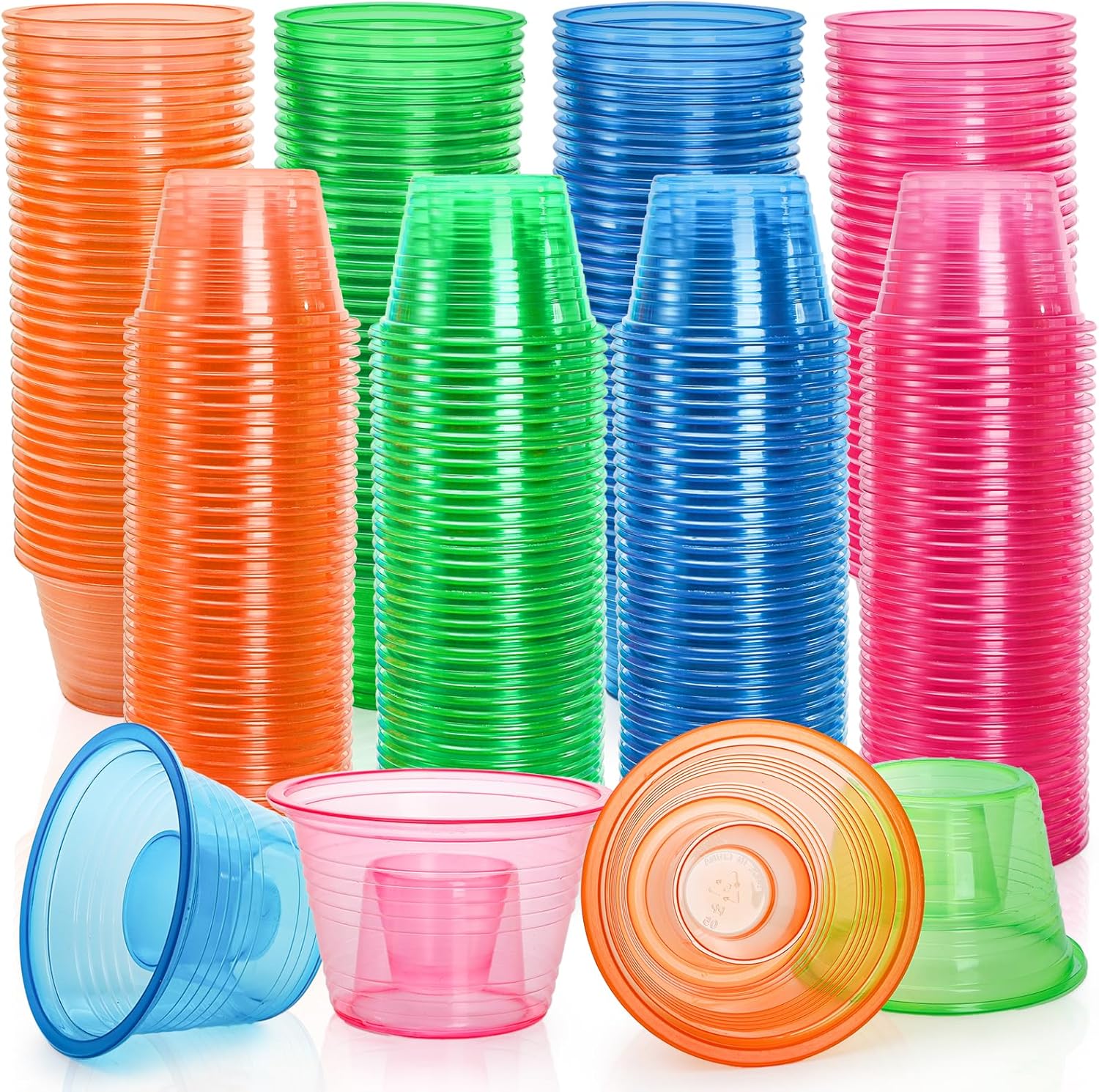 Coloch 200 Pack Plastic Bomber Cups, Disposable Bomb Cups Assorted Colors Power Bomber Double Shot Glass for Mixed Drinks, Shots, Party