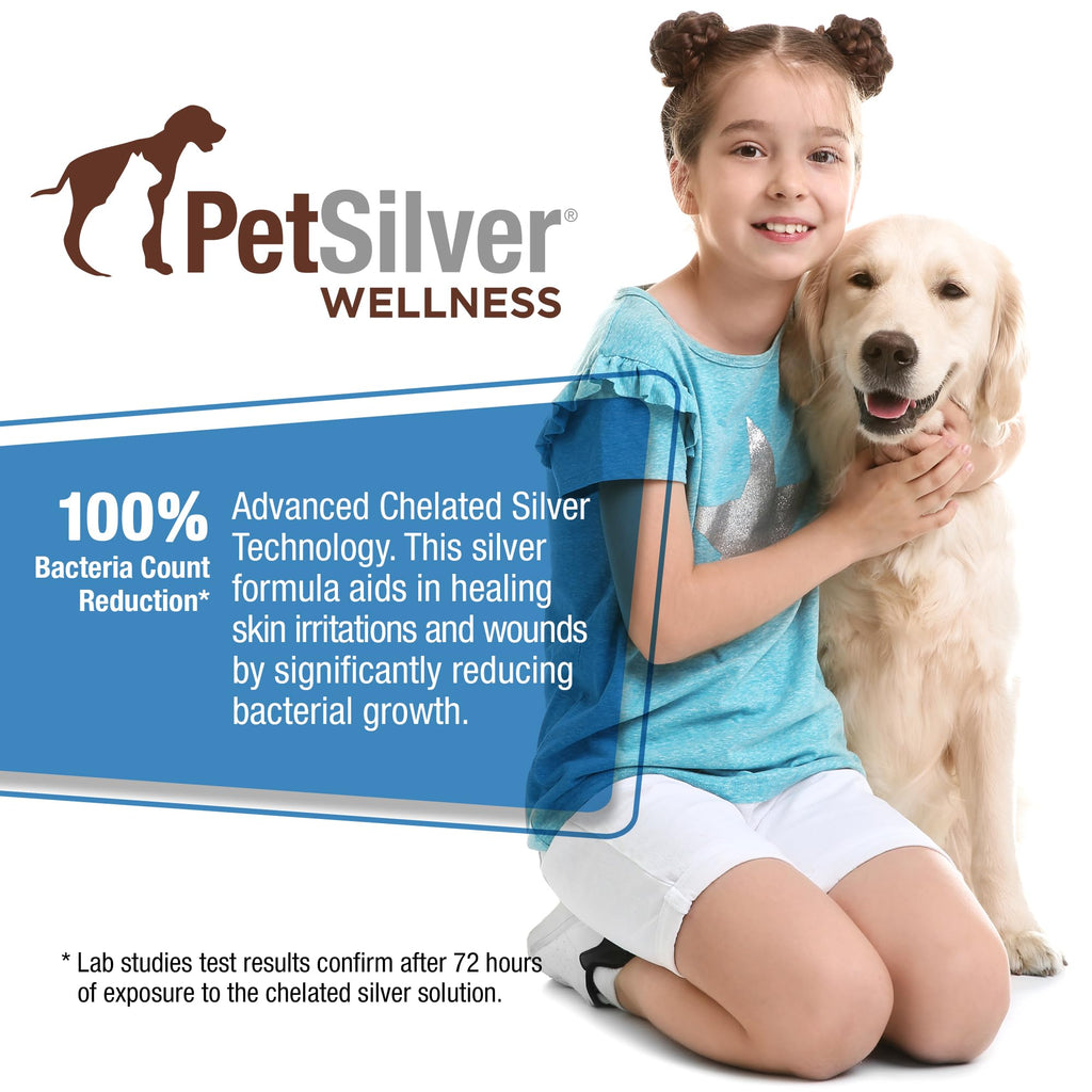 PetSilver Antibacterial Wound & Skin Spray | Dog Hot Spot Treatment & Cat Wound Spray | Chelated Silver Skin Soother for Rashes & Sores | Dog Wound Care & Itch Spray - 4 fl oz
