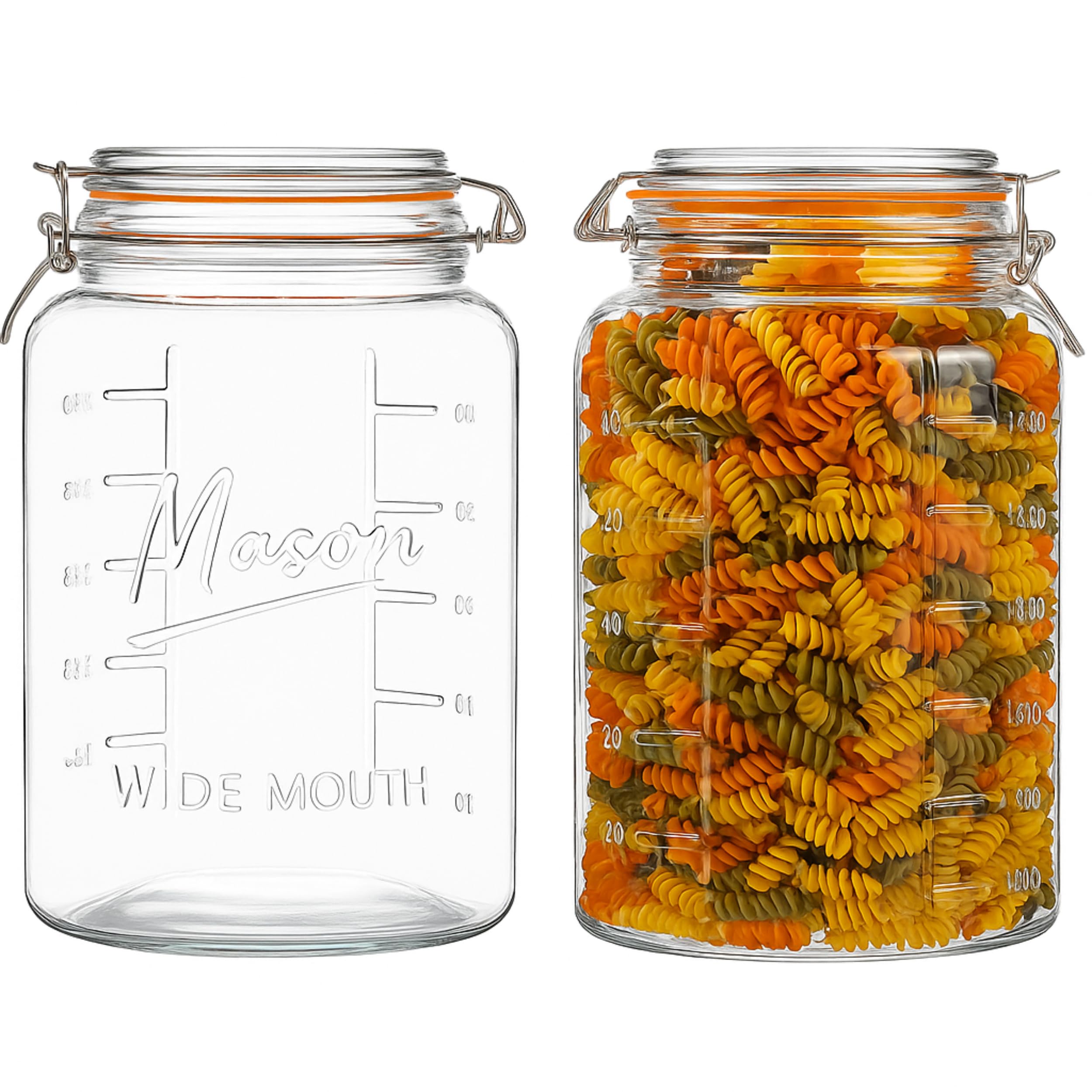 kitchentoolz 1 Gallon Glass Jar with Hinged Clamp-Top Lid – Premium Locking Mason Jar – Airtight Rubber Gasket, Wide Mouth – For Canning, Pickling, Fermenting – Measurement Markings – 1 Pack
