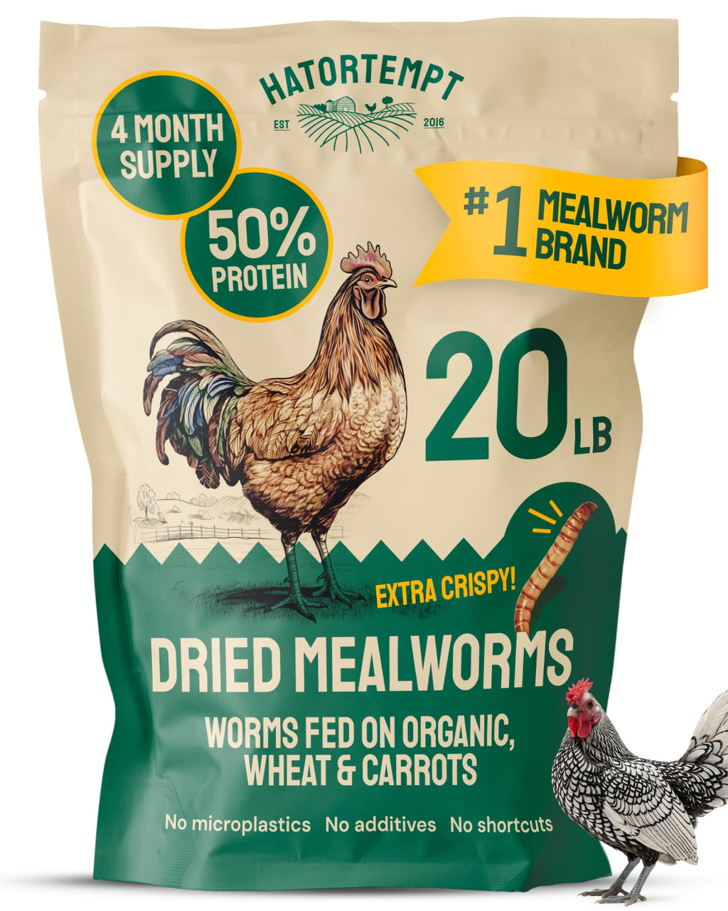 Hatortempt Bulk Dried Mealworms - 10 Lb Bag - Dried Mealworms for Chickens, Ducks & Wild Birds - High-Protein Chicken Feed & Bird Food