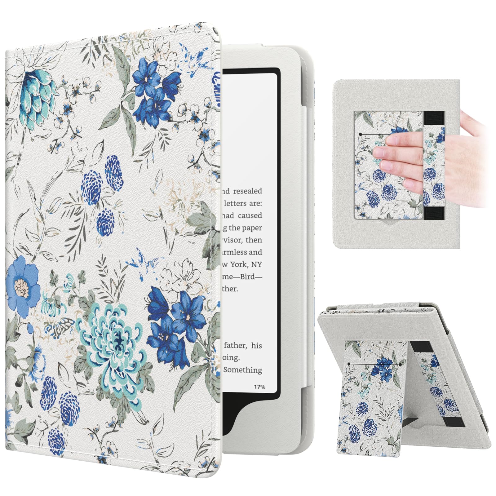 MoKo Case for 7"/6.8" Kindle Paperwhite(12th/11th Generation-2024/2021) and Kindle Colorsoft Signature Edition, Slim PU Shell Cover Case with Auto-Wake/Sleep for Kindle Paperwhite 2024, Flowers
