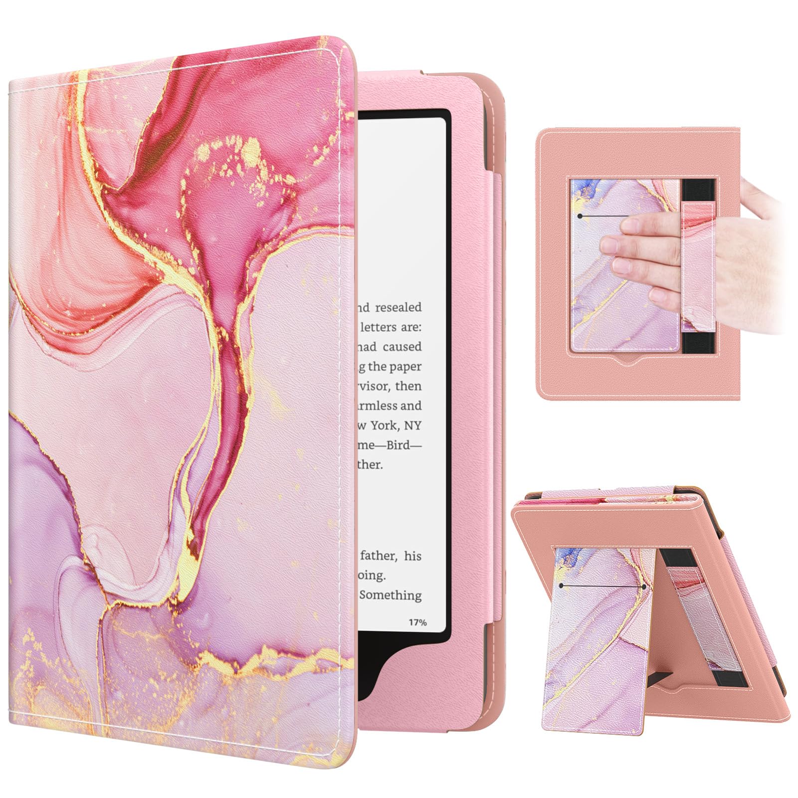 MoKo Case for 7"/6.8" Kindle Paperwhite(12th/11th Generation-2024/2021) and Kindle Colorsoft Signature Edition, Slim PU Shell Cover Case with Auto-Wake/Sleep for Kindle Paperwhite 2024, Flowers