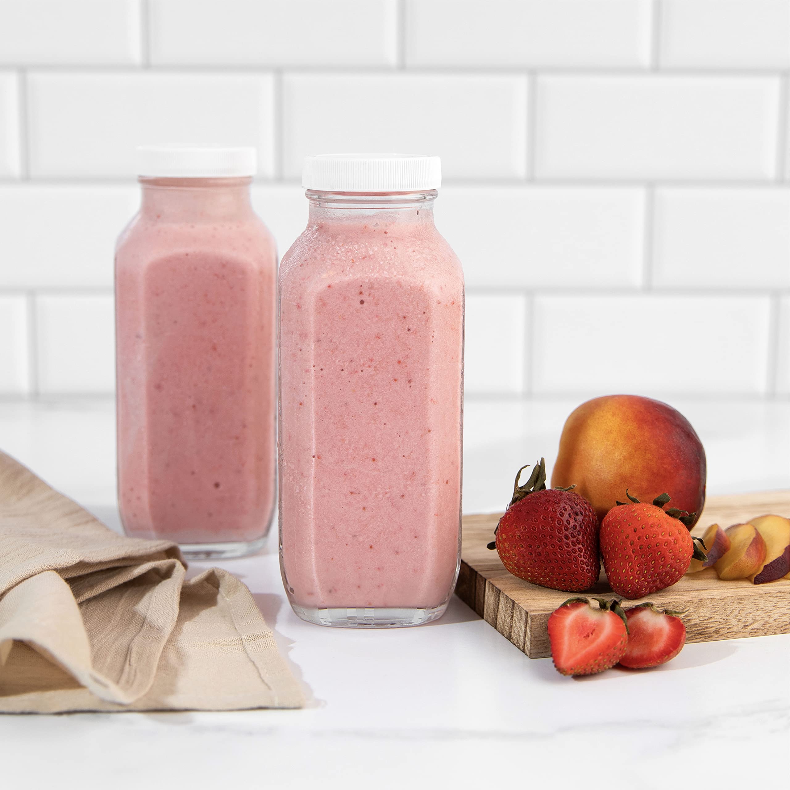 kitchentoolz 16 oz Glass Milk Bottle with Lid - Glass Jars with Airtight Lid used for Milk Container, Yogurt, Smoothies, Juice, Kefir, & Water -2 Pack 16 oz Glass Bottles with Lids
