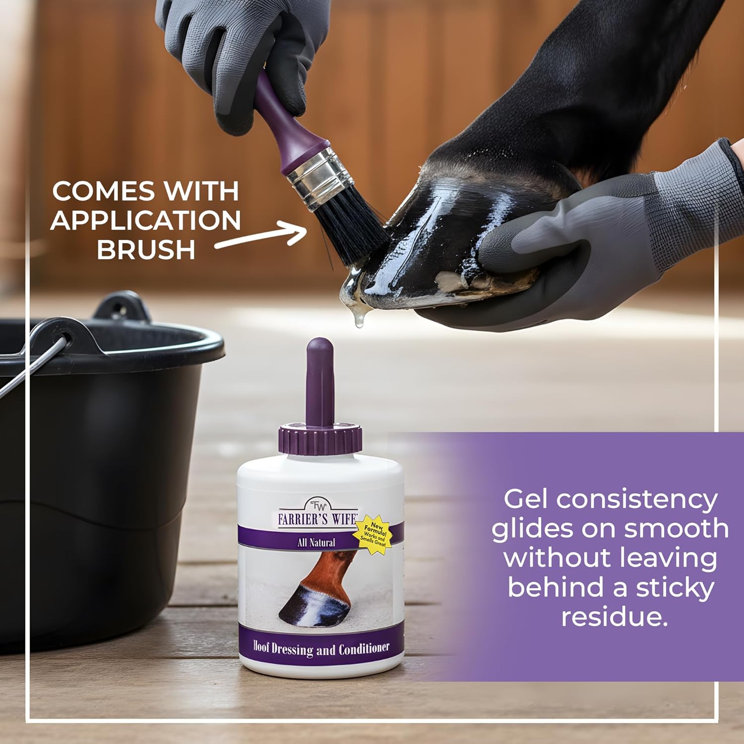 Farrier’s Wife Hoof Dressing & Conditioner for Horses – 30 oz Bottle with Brush | Seals in Moisture for Strong, Crack-Resistant Hooves | Petroleum-Free Horse Hoof Care
