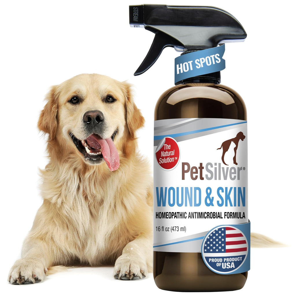 PetSilver Antibacterial Wound & Skin Spray | Dog Hot Spot Treatment & Cat Wound Spray | Chelated Silver Skin Soother for Rashes & Sores | Dog Wound Care & Itch Spray - 4 fl oz