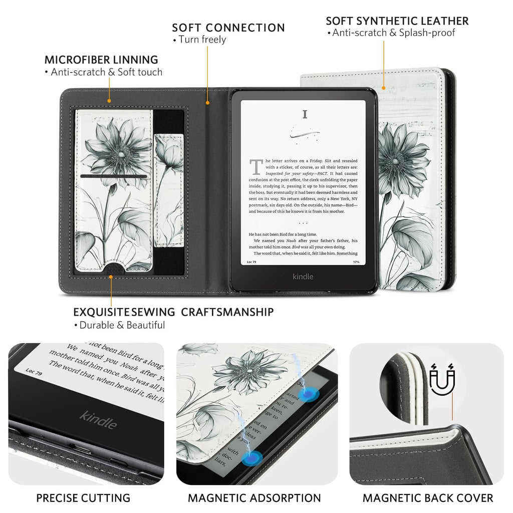 CoBak Case with Stand for Kindle Paperwhite 12th Gen 2024 Released (7") & Kindle Colorsoft Signature Edition - Durable PU Leather Cover with Auto Sleep Wake, Card Slot, Hand Strap Feature, Sage Green