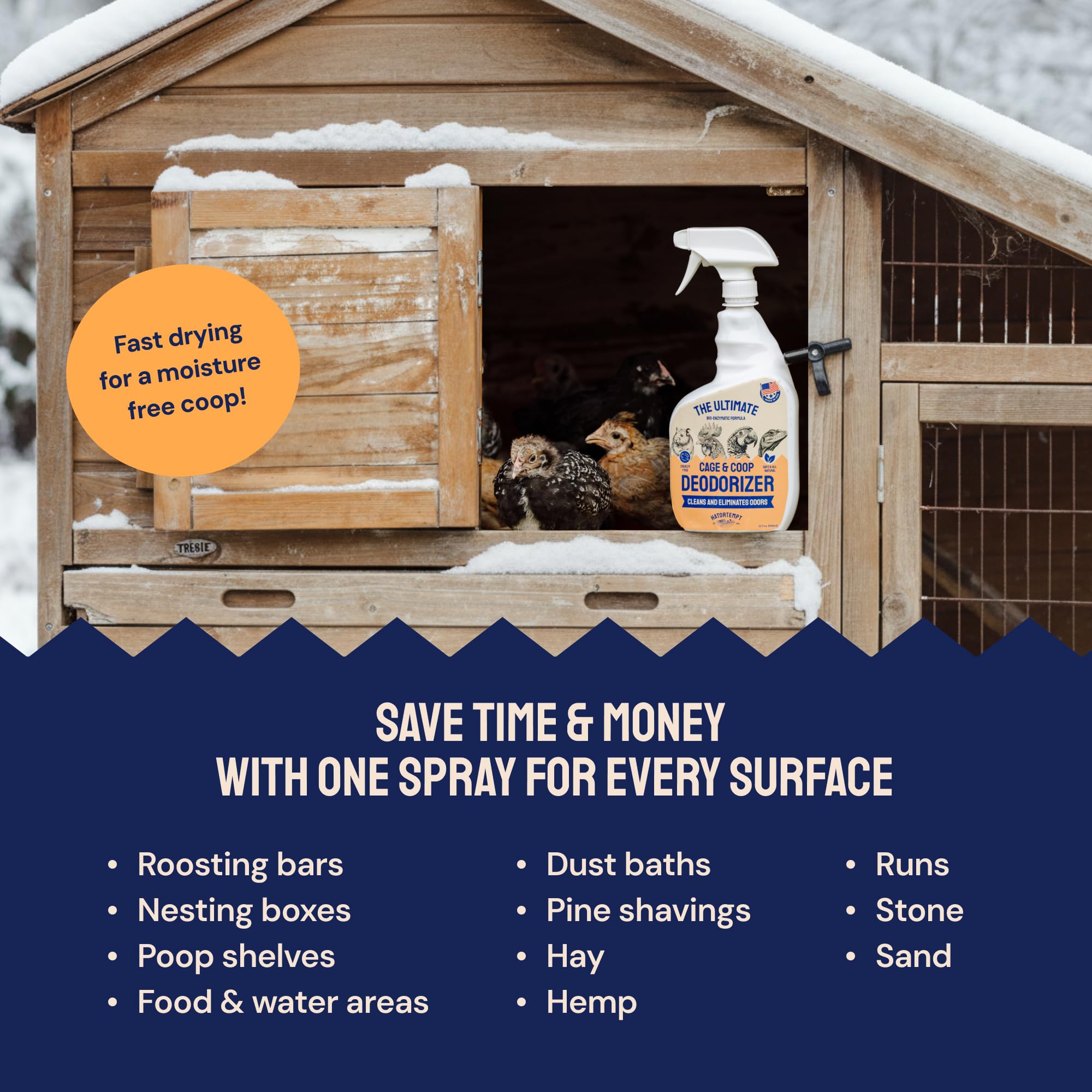 Hatortempt Chicken Coop Deodorizer & Cleaner Spray - 32 fl oz, Unscented - Ammonia Control Odor Eliminator & Coop Refresher for Chickens