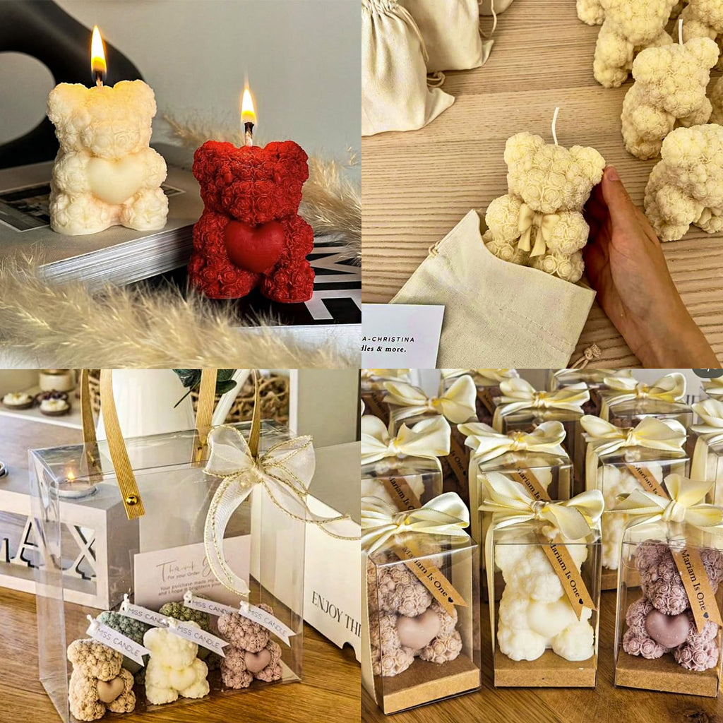 2PCS 3D Rose Bear Wax Candle Mold,Teddy Bear Candle Making Molds,Cute Epoxy Resin Molds,Ornament for DIY Wax Candles Art Craft Cake Chocolate Soap Mold Home Decor Valentine Gifts Birthday Gift
