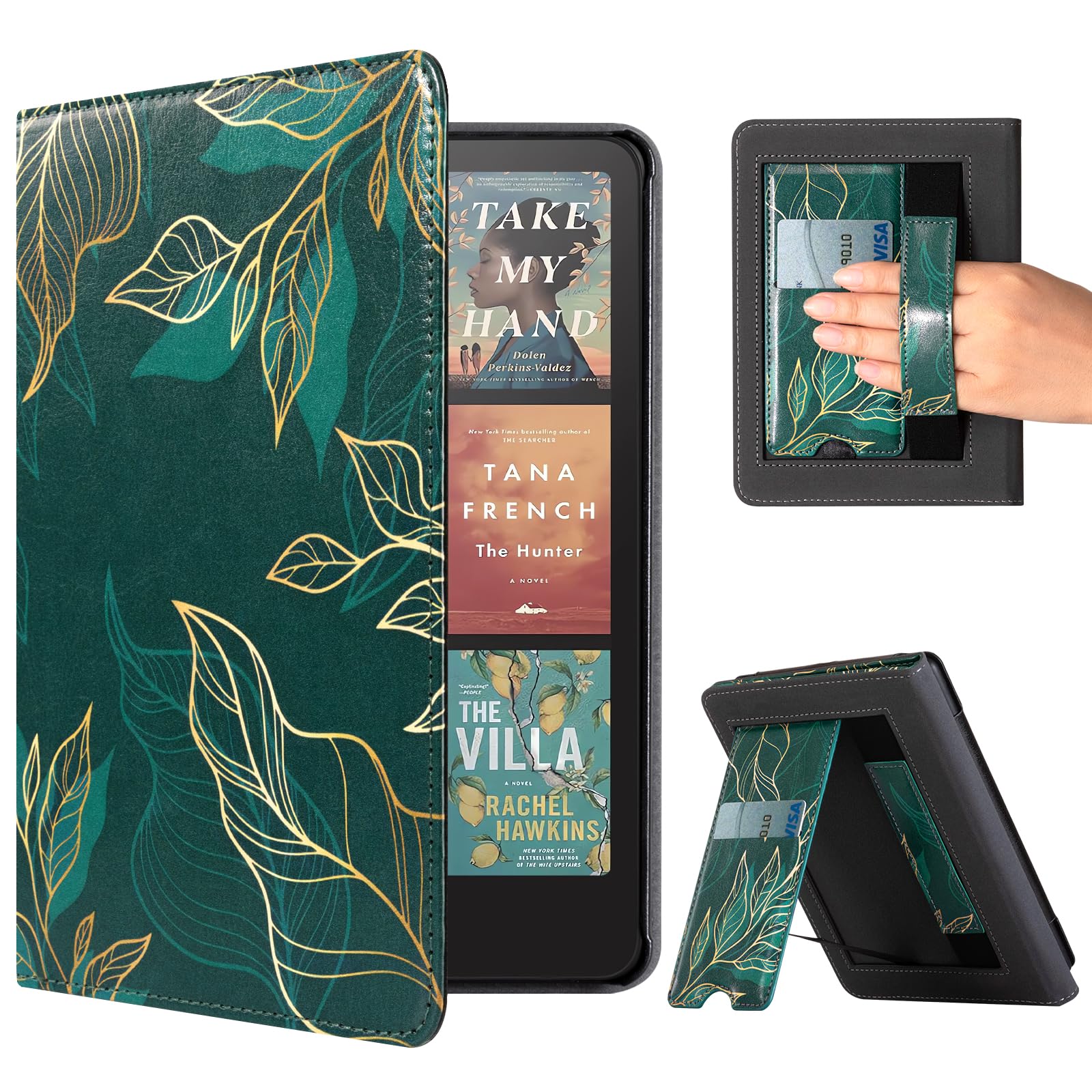 CoBak Case with Stand for Kindle Paperwhite 12th Gen 2024 Released (7") & Kindle Colorsoft Signature Edition - Durable PU Leather Cover with Auto Sleep Wake, Card Slot, Hand Strap Feature, Sage Green