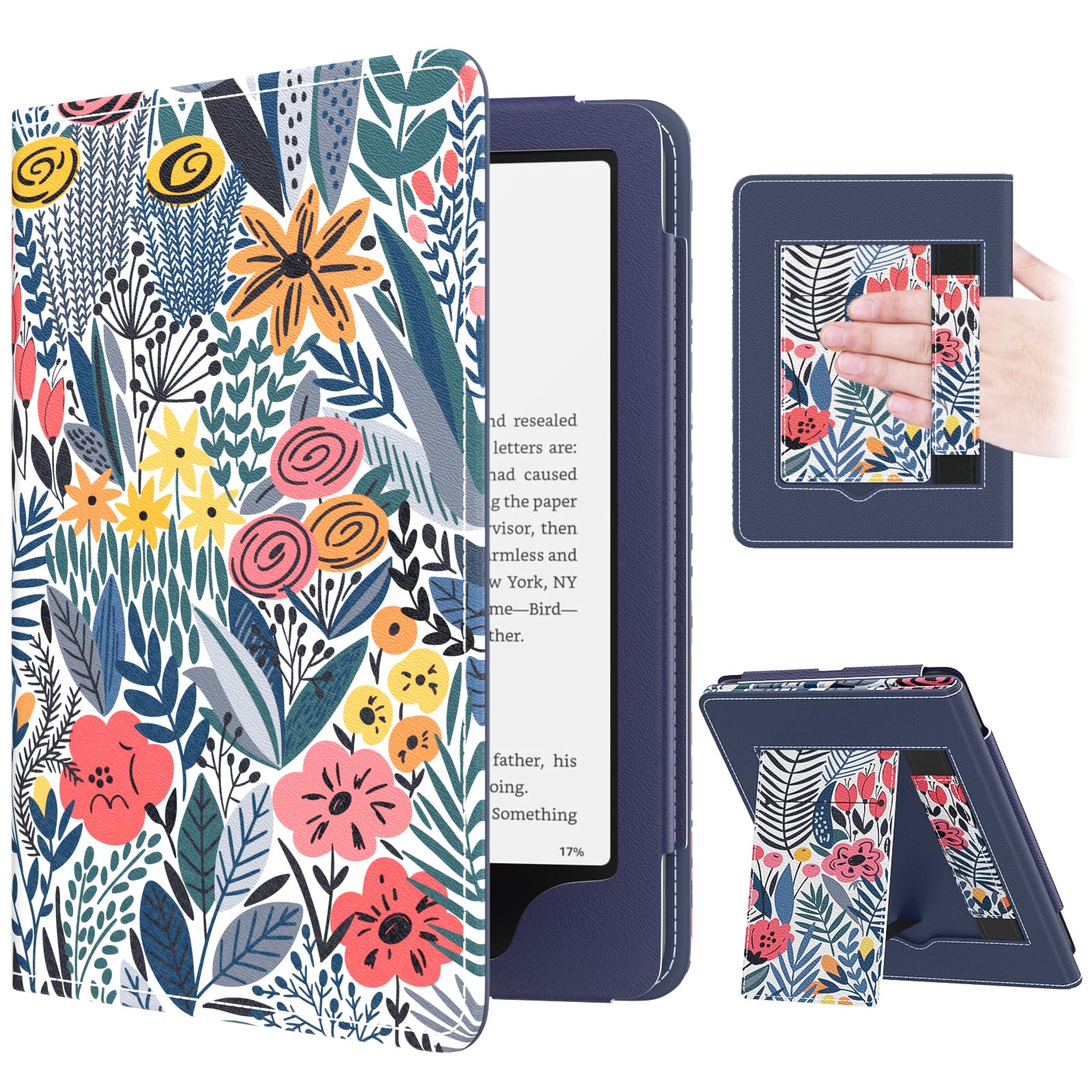 MoKo Case for 7"/6.8" Kindle Paperwhite(12th/11th Generation-2024/2021) and Kindle Colorsoft Signature Edition, Slim PU Shell Cover Case with Auto-Wake/Sleep for Kindle Paperwhite 2024, Flowers