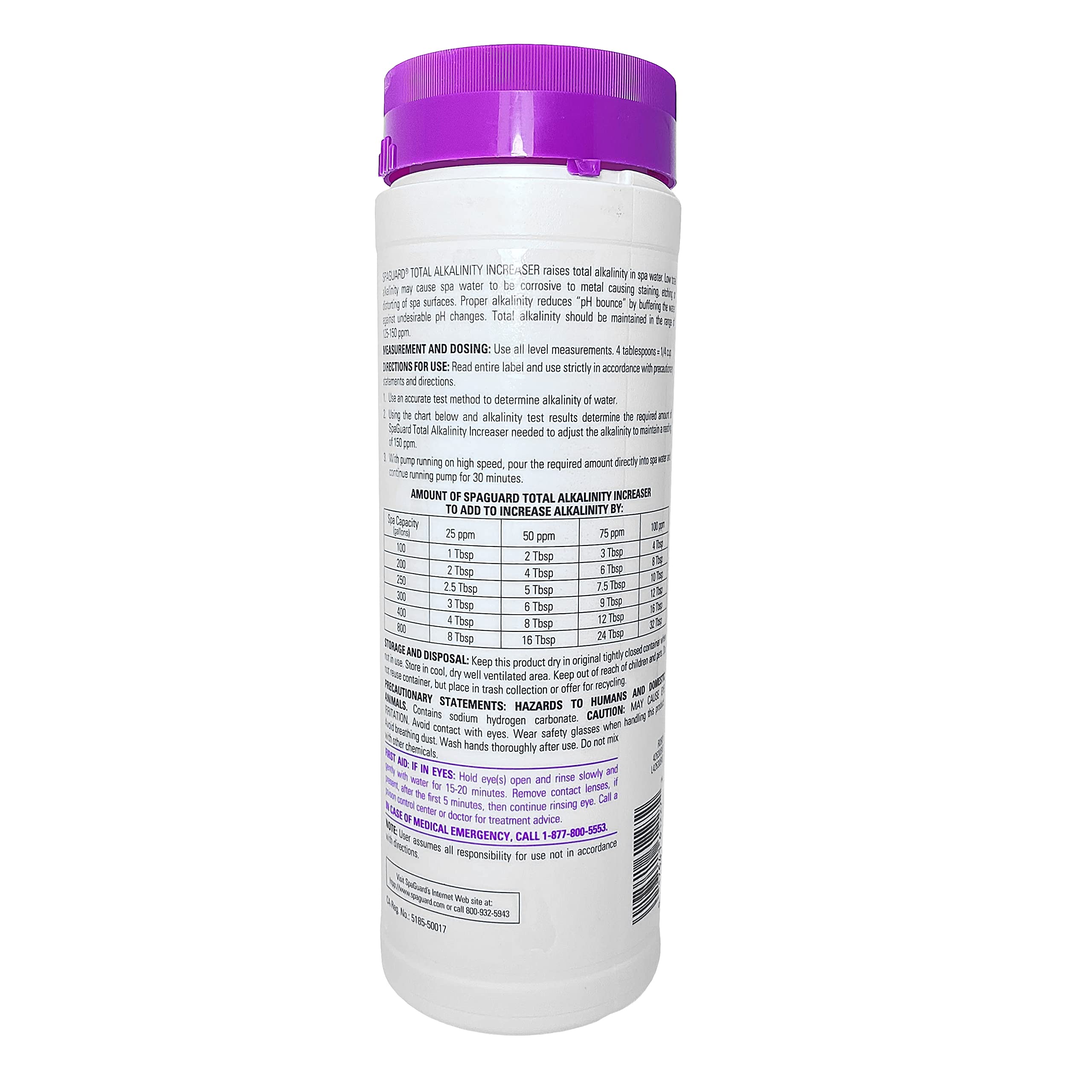 SpaGuard Total Alkalinity Increaser, 2 lb, Prevents pH Bounce, Proven Pool Water Balancer, Suitable for Spas and Hot Tubs