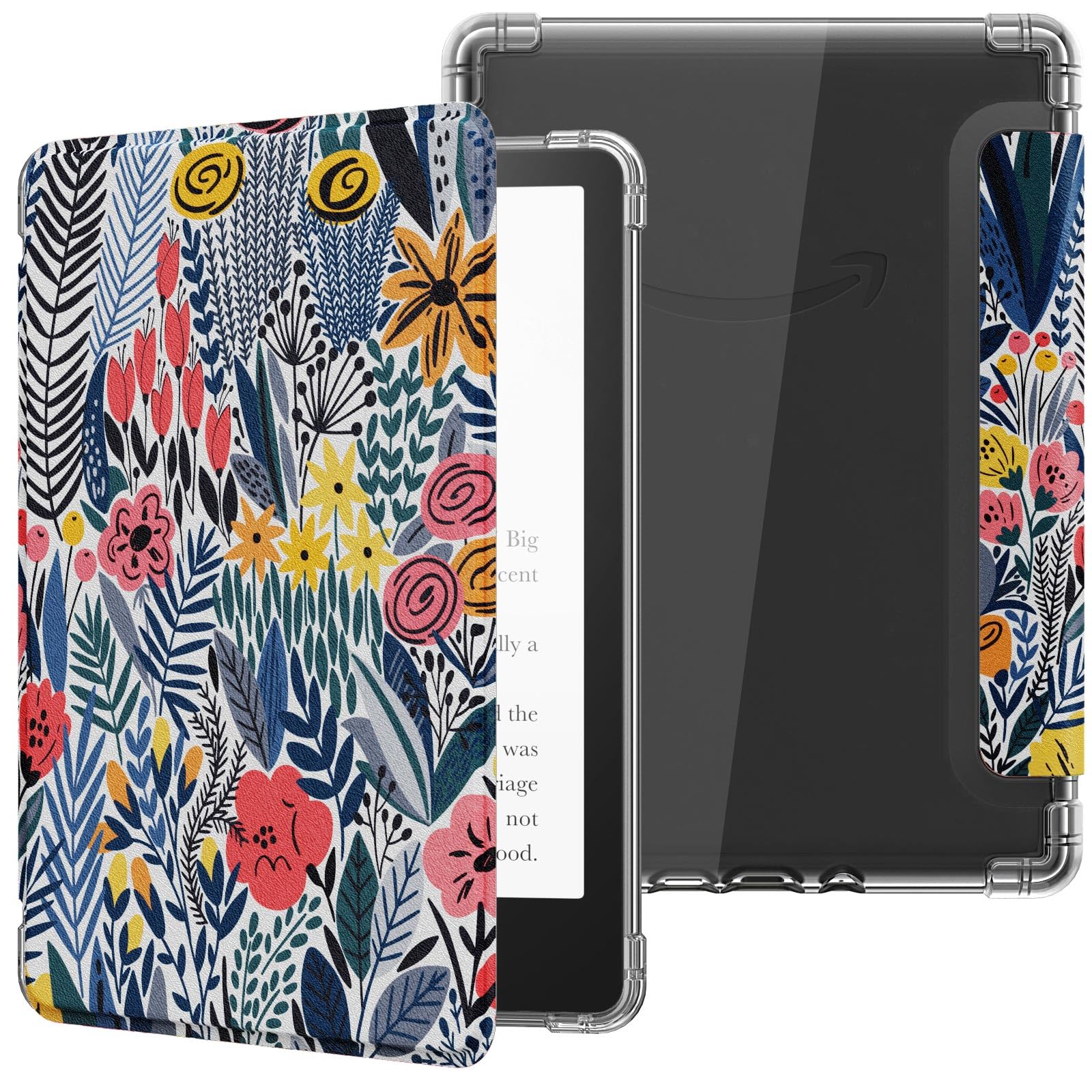 MoKo Case for 6" Kindle (11th Generation-2024/2022 Release), Ultra Clear Soft Flexible Transparent TPU Back Cover Light Shell with Auto Wake/Sleep for Kindle 11th Generation 2024, White Blue Floral