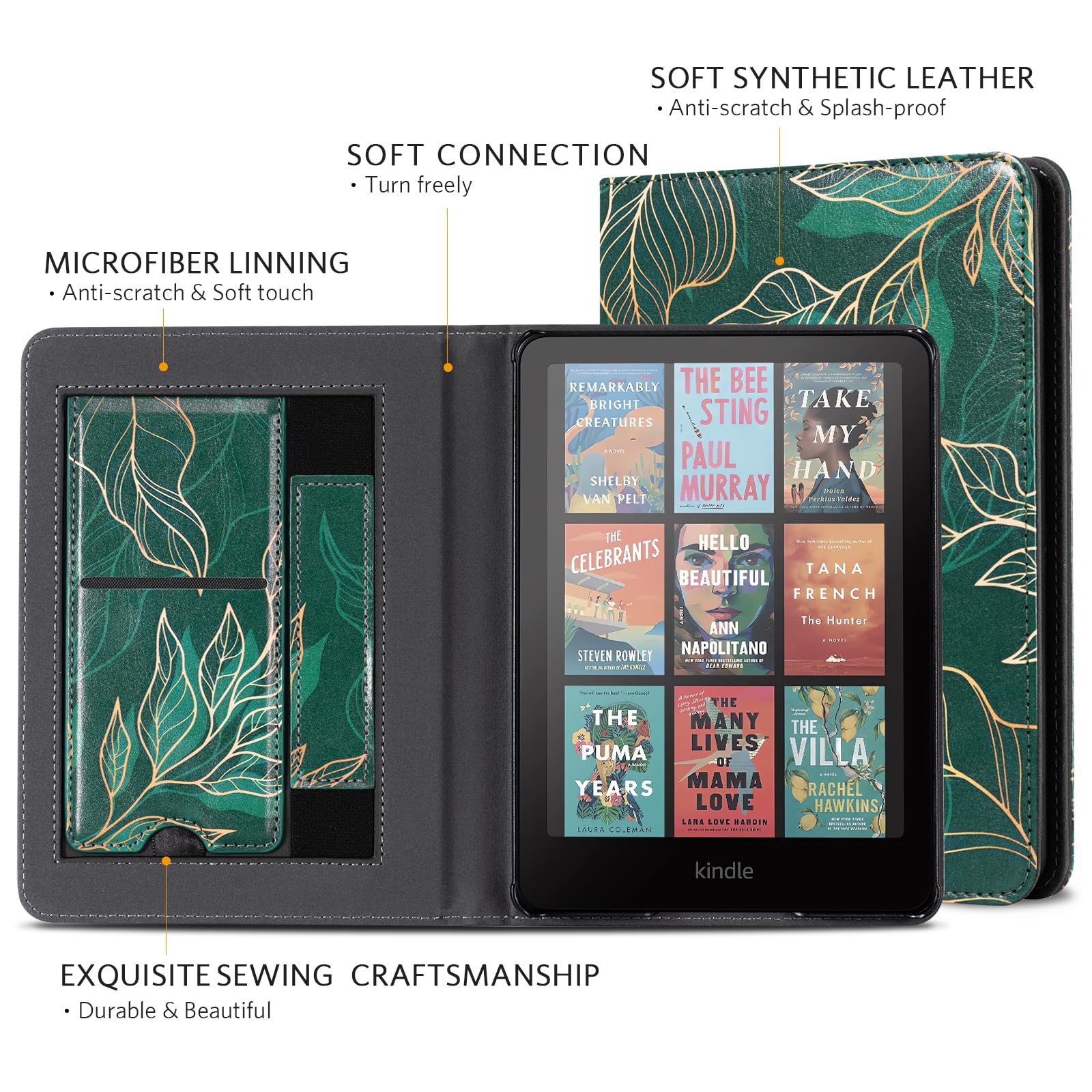 CoBak Case with Stand for Kindle Paperwhite 12th Gen 2024 Released (7") & Kindle Colorsoft Signature Edition - Durable PU Leather Cover with Auto Sleep Wake, Card Slot, Hand Strap Feature, Sage Green