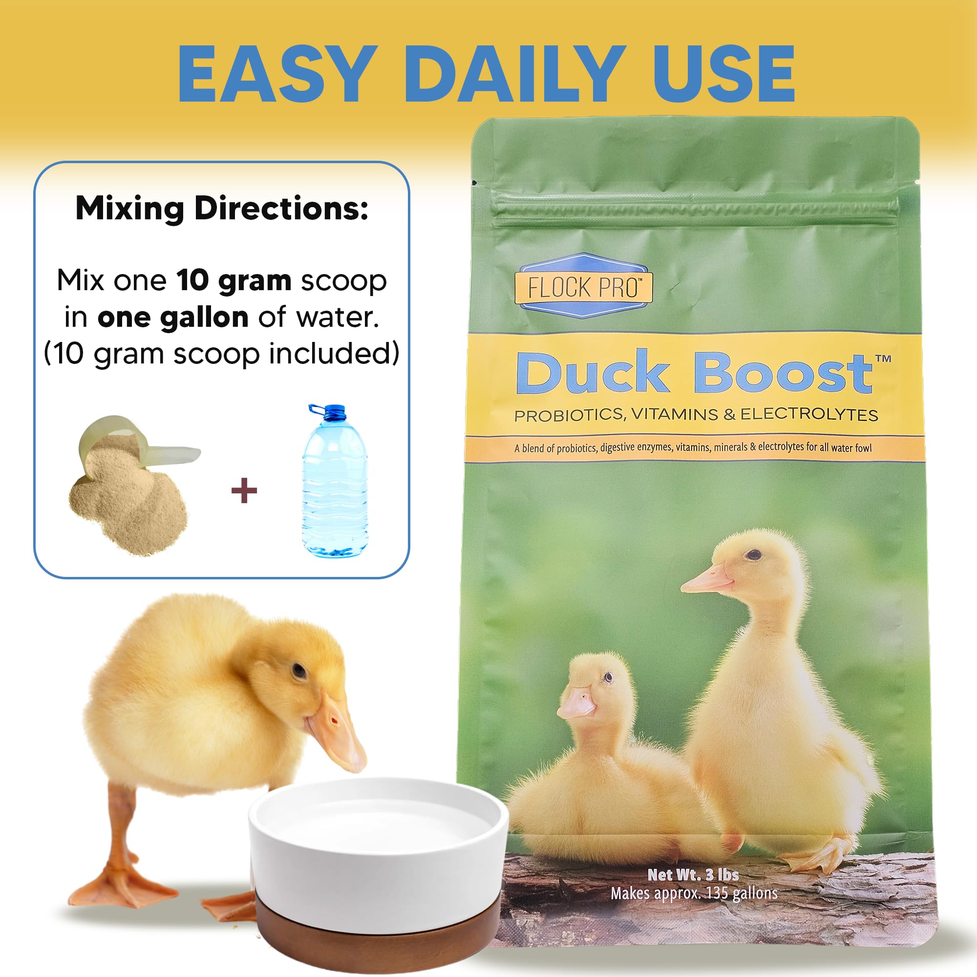 Duck Boost Probiotic - Probiotics, Vitamins, Minerals and Electrolytes for Chickens | Duck Vitamins and Supplements for All Poultry - 8oz