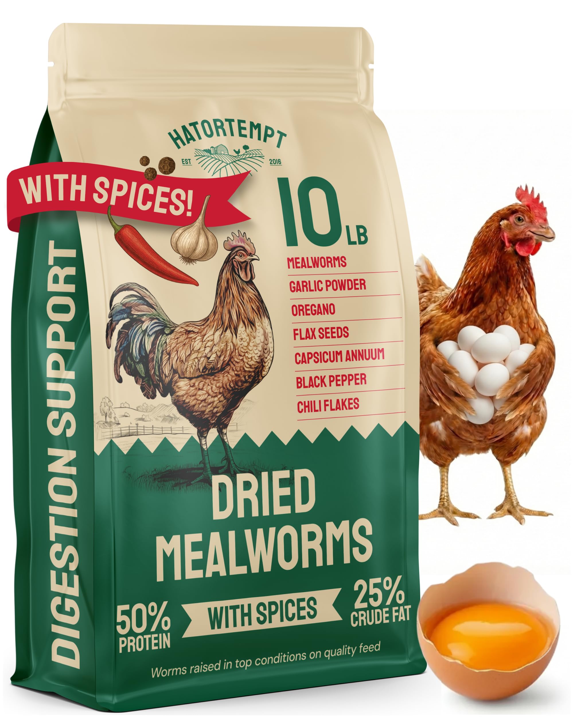 Hatortempt Bulk Dried Mealworms - 10 Lb Bag - Dried Mealworms for Chickens, Ducks & Wild Birds - High-Protein Chicken Feed & Bird Food