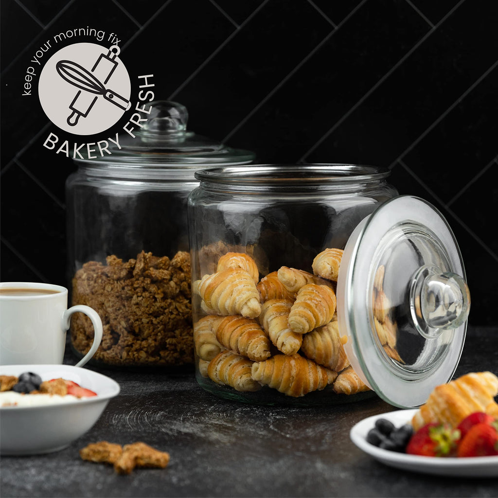 1 Gallon Glass Cookie Jar with Lid – Glass Jar with Lid - Airtight Food Storage Container for Cookies, Candy, Flour, Dog Treats – Clear Large Kitchen Jar for Pantry - Glass Containers with Lids