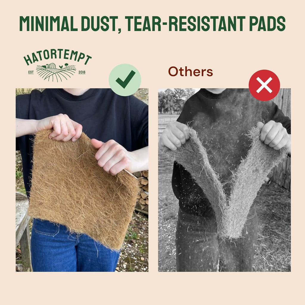 Hatortempt Chicken Nesting Pads for Laying Hens - Coconut Coir - Ammonia Absorbing Nesting Box Pads for Chicken Coop - 13x13, 10 Pack of Liners