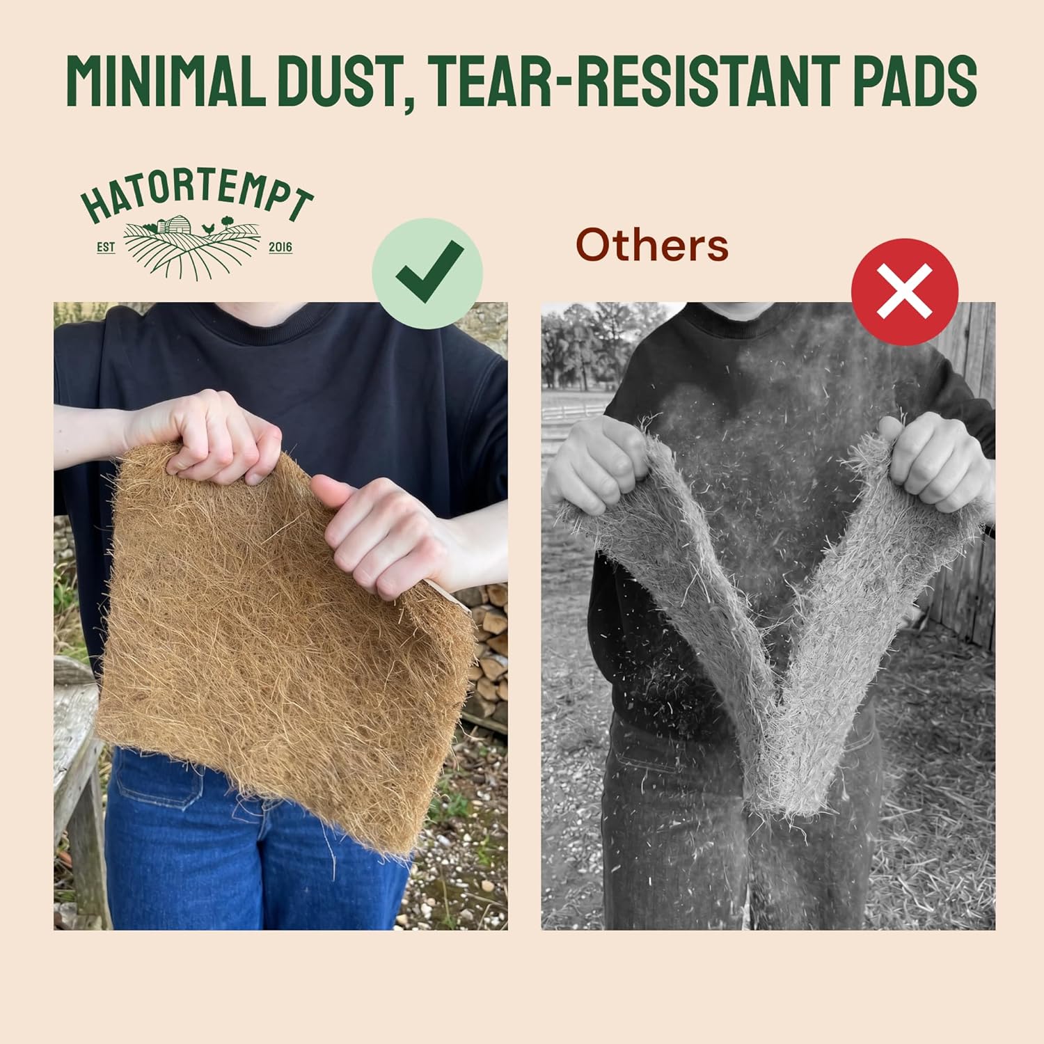 Hatortempt Chicken Nesting Pads for Laying Hens - Coconut Coir - Ammonia Absorbing Nesting Box Pads for Chicken Coop - 13x13, 10 Pack of Liners