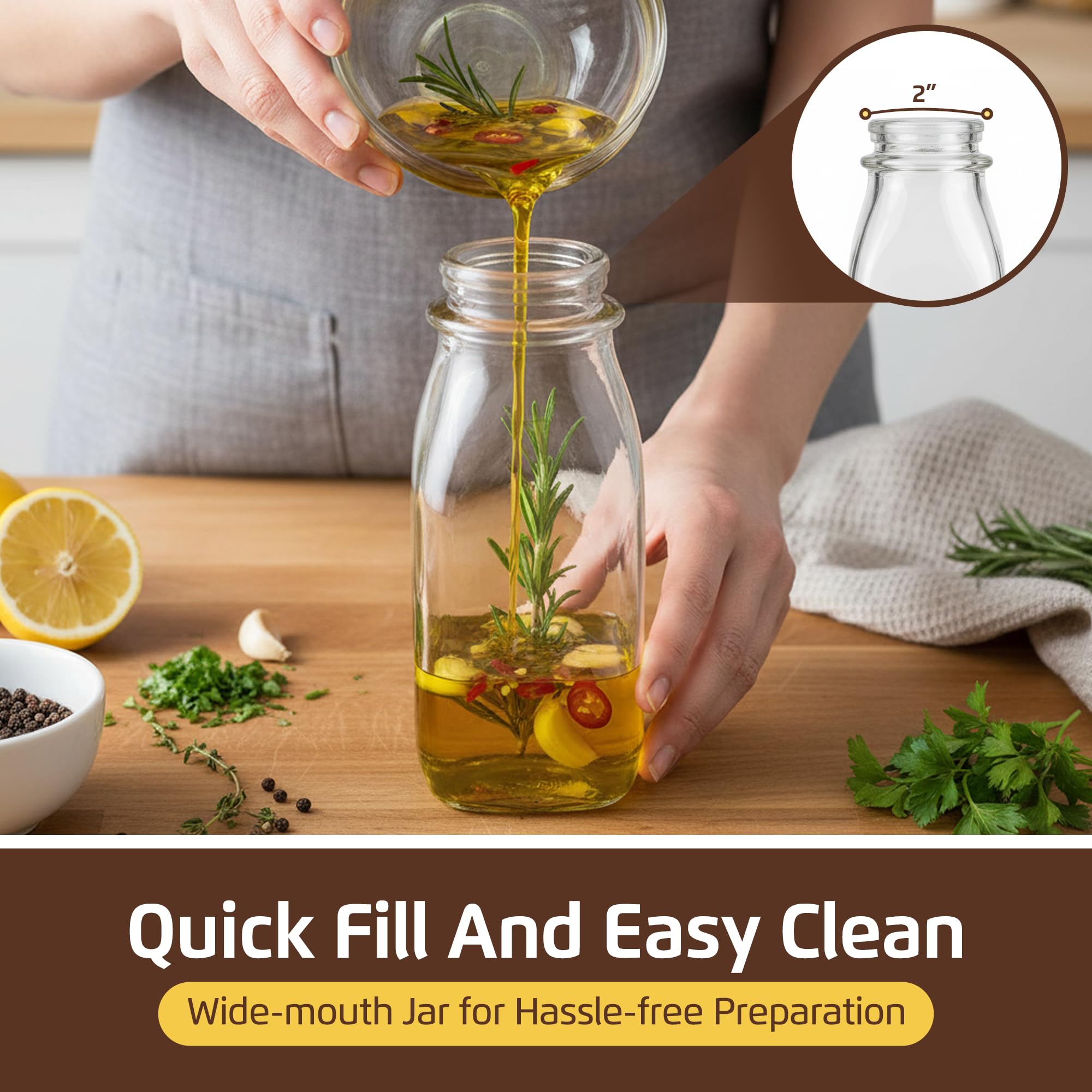 kitchentoolz Salad Dressing Shaker Bottle – 12oz Carafe Glass Bottle with Silicone Pour Spout and Tamper-Proof Lid for Sauces and Marinades - Salad Dressing Dispenser Container