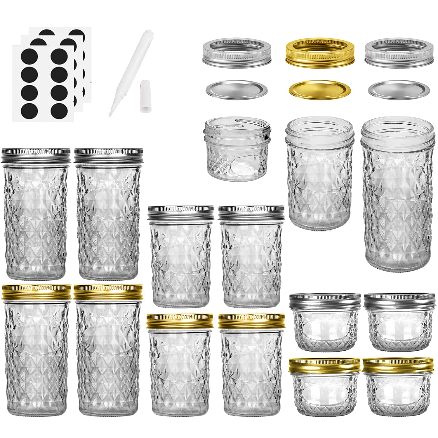 SPANLA Mason Jars 8 oz, 24 Pack Canning Jars 8 oz Half Pint Glass jars with Regular Lids and Bands, Small Mason Jars with Lids Ideal for Jelly Jam Honey Wedding Favors Shower Favors Food