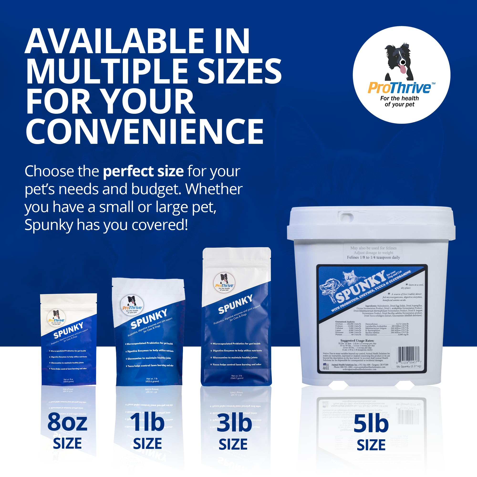 Spunky Digestive Supplement - Probiotics, Digestive Enzymes, Joint Support for Cats and Dogs | Gut Health | Pet Probiotics for Dogs and Cats - 5lb