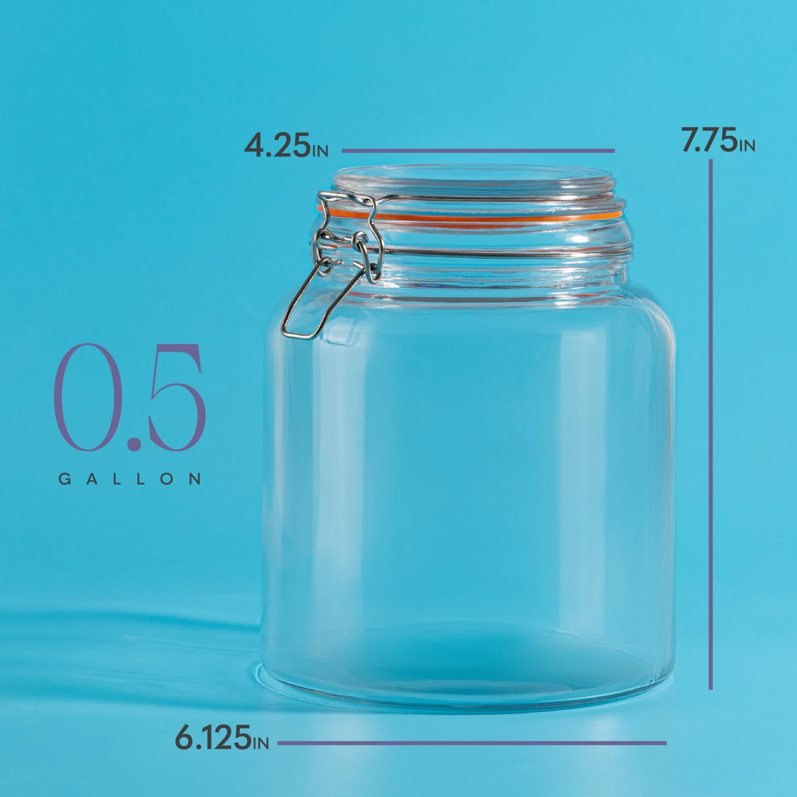 kitchentoolz Large 1 Gallon Glass Mason Jar Extra Wide-Mouth with Hinged Lids, Airtight Leakproof Glass Canning Jars, Container for Preserving, Overnight Oats - Pack of 1