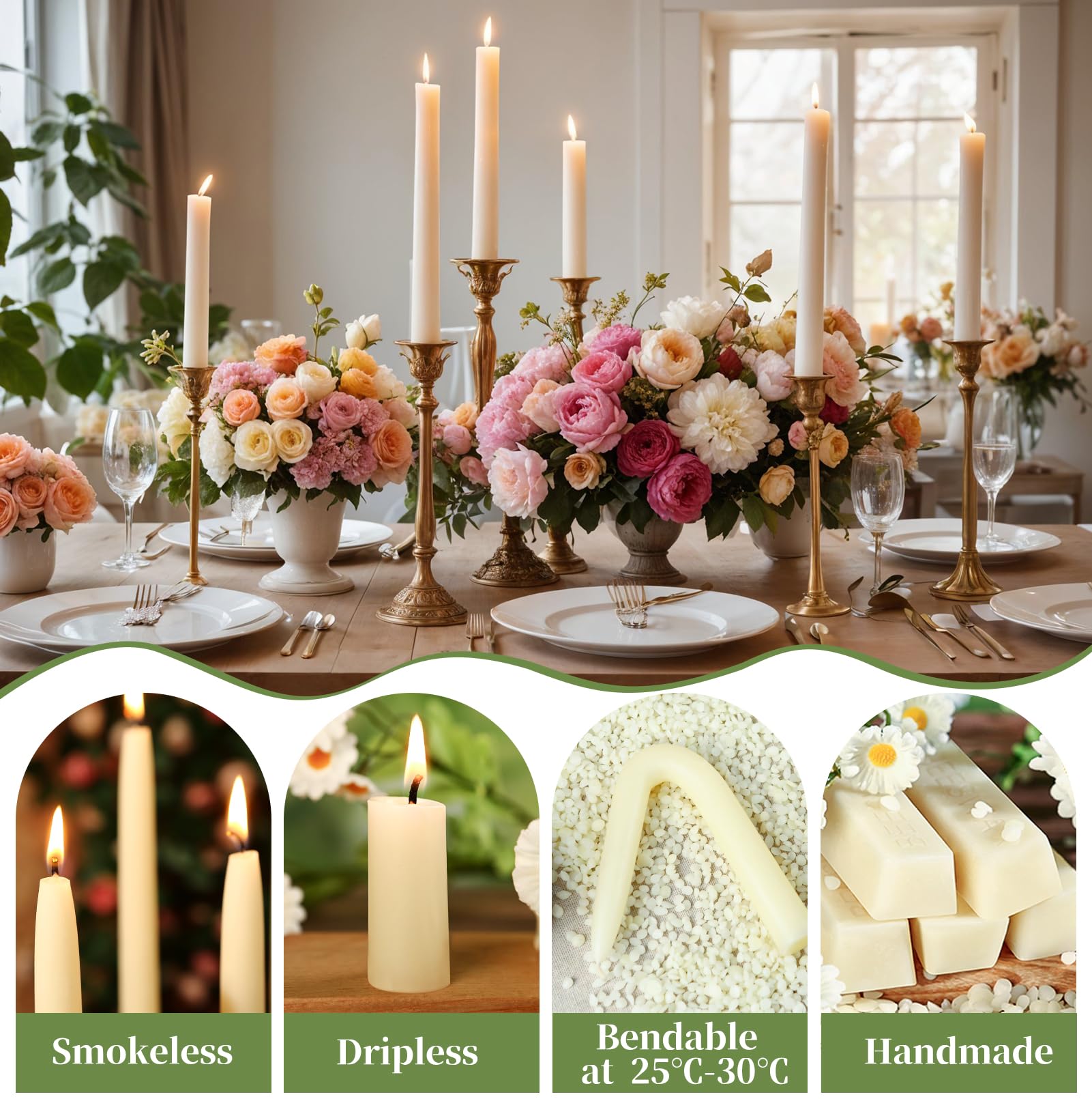 12 Pack Beeswax Taper Candles,8in Dripless Pure Beeswax Candles Non Toxic,8 Hours Long Burning 100% Natural Candle Sticks,Smokeless and Unscented Bees Wax Candle for Home,Prayer,Tall Tapered