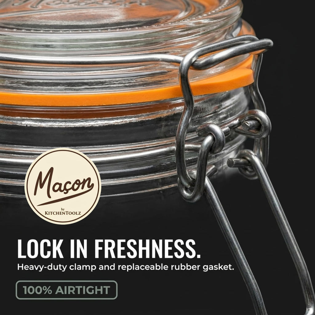 1 Gallon Glass Jars with Swing Top Lids - Extra Large Mason Jars Wide Mouth with Airtight Glass Clamp Lids - Square Glass Storage Containers with Measurements for Flour, Sugar & Pickling, 2 Pack