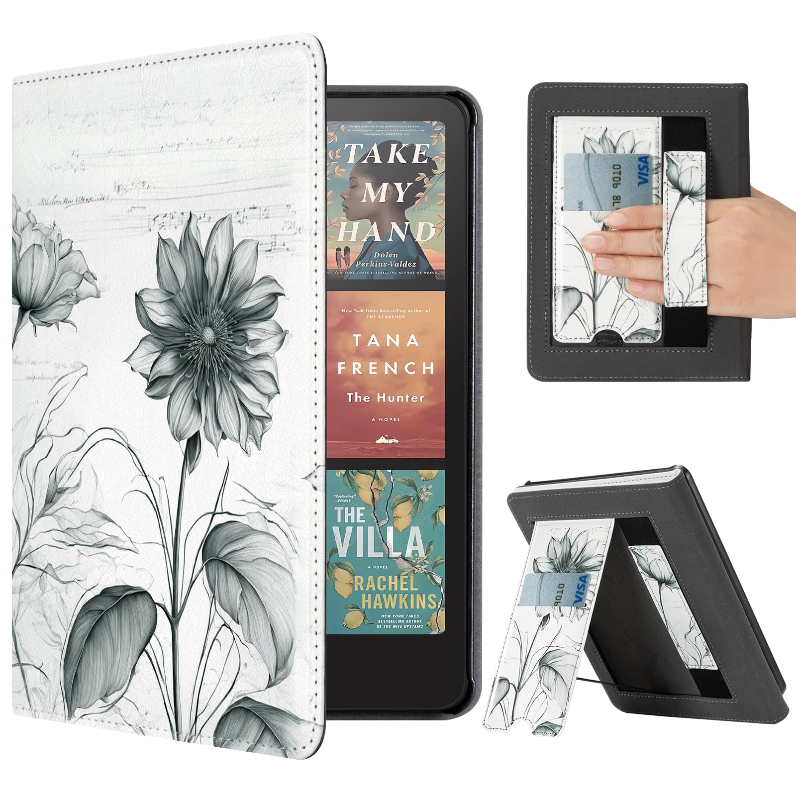 CoBak Case with Stand for Kindle Paperwhite 12th Gen 2024 Released (7") & Kindle Colorsoft Signature Edition - Durable PU Leather Cover with Auto Sleep Wake, Card Slot, Hand Strap Feature, Sage Green