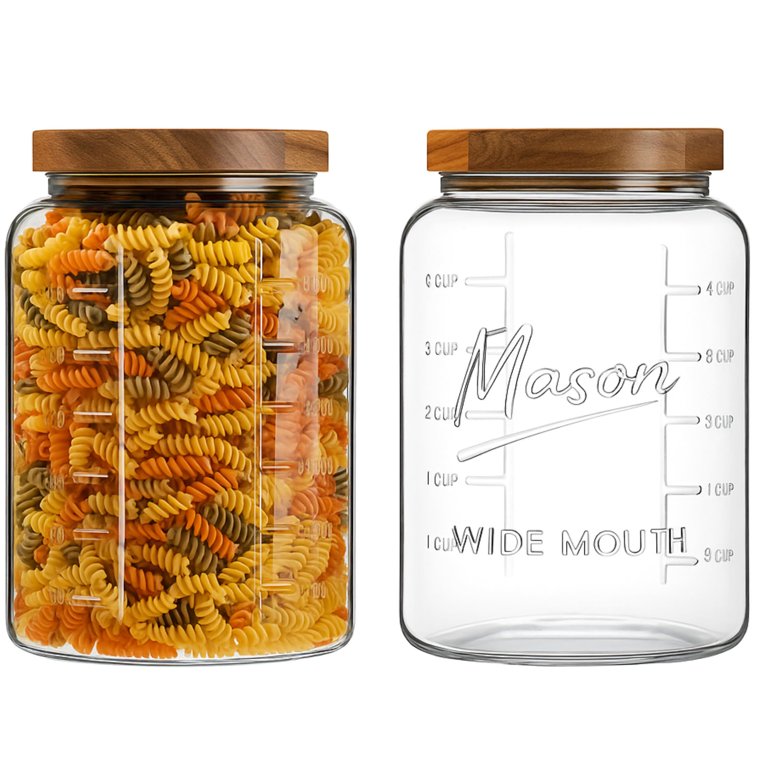 kitchentoolz Extra Large Mason Jar - 1 Gallon Glass Wide Mouth Jar with Airtight Wooden Lid, Food Storage Container with Measurement Markings For Kitchen Pantry, Pickling, Cookies, Flour & Sugar