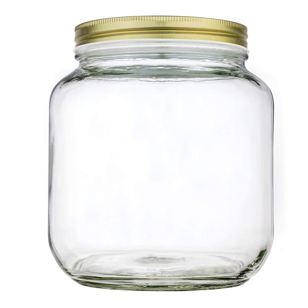 kitchentoolz Half Gallon Mason Jar Wide Mouth with Airtight Metal Lid - Safe for Fermenting, Pickling, Sourdough & Kombucha - Glass 64 oz Mason Jar - Made in USA - BPA Free
