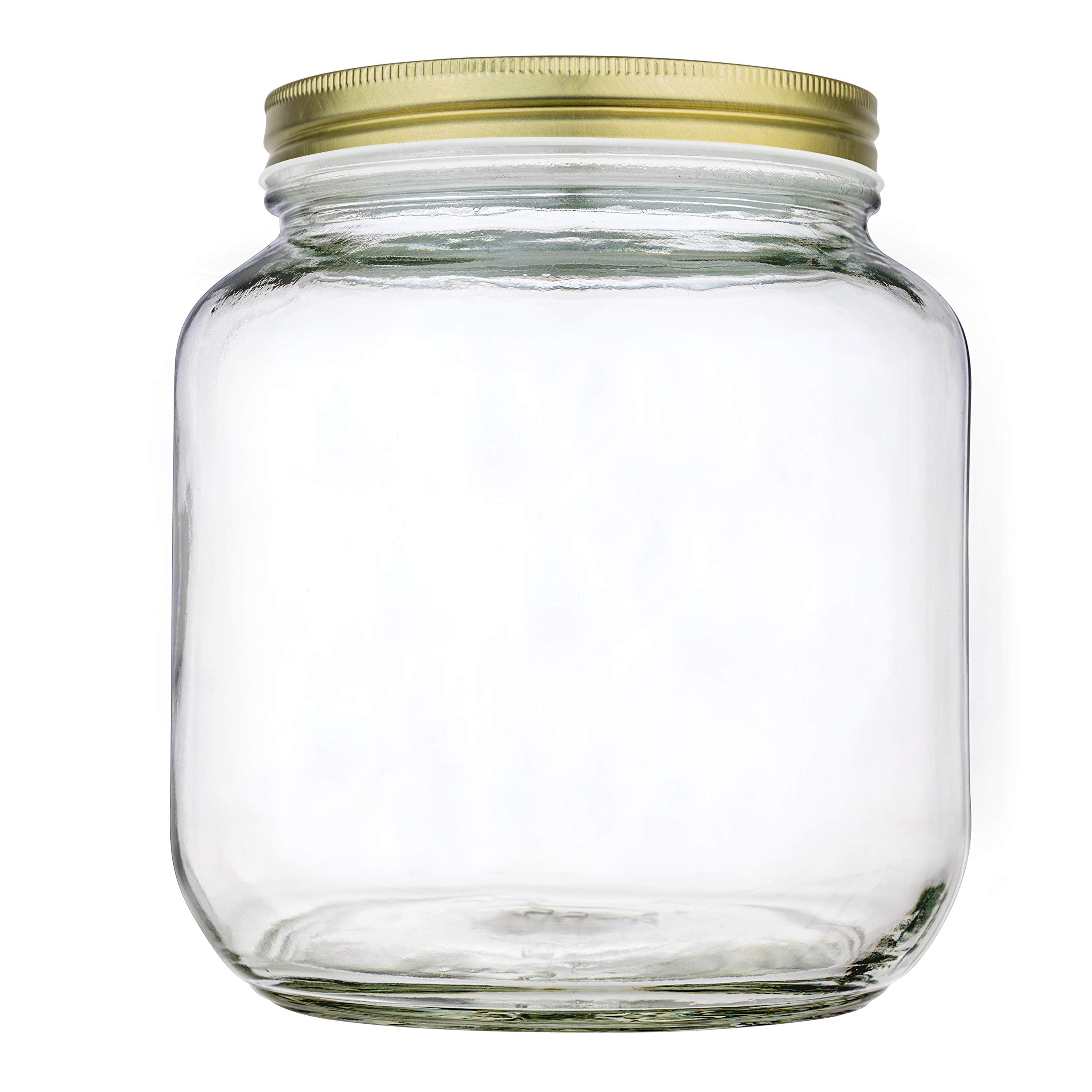 kitchentoolz Half Gallon Mason Jar Wide Mouth with Airtight Metal Lid - Safe for Fermenting, Pickling, Sourdough & Kombucha - Glass 64 oz Mason Jar - Made in USA - BPA Free
