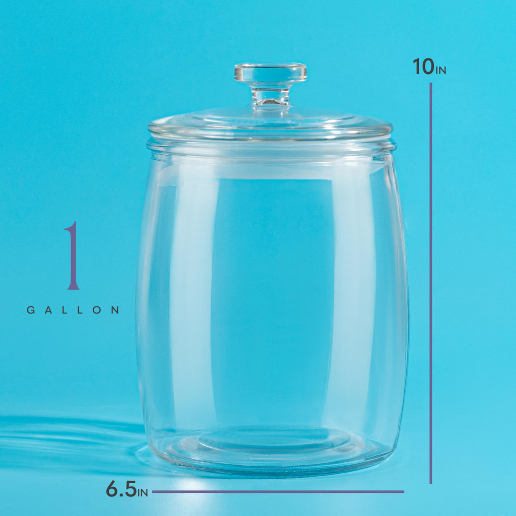 kitchentoolz Large Glass Cookie Jar with Airtight Lid - 1 Gallon Storage Container for Candy, Flour, Sugar, Pet Food & Dog Treat Canister - Pack of 1
