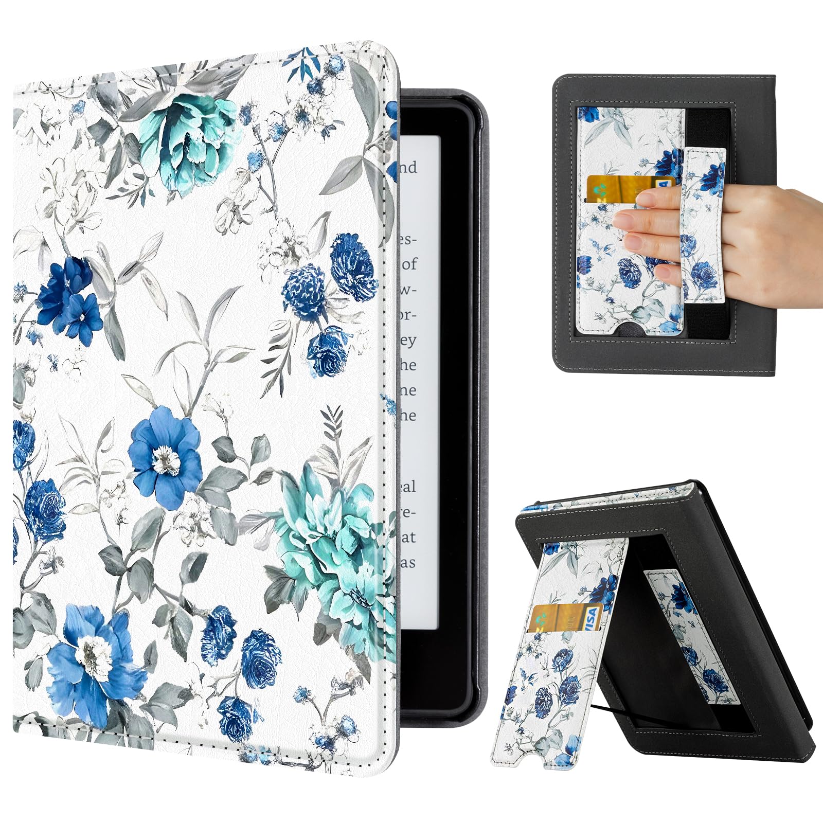 CoBak Case with Stand for Kindle Paperwhite 12th Gen 2024 Released (7") & Kindle Colorsoft Signature Edition - Durable PU Leather Cover with Auto Sleep Wake, Card Slot, Hand Strap Feature, Sage Green