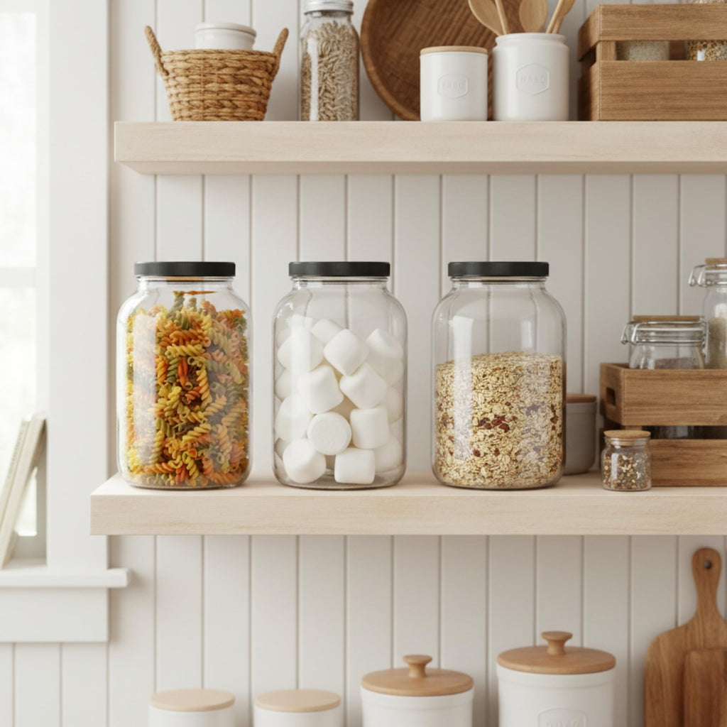 kitchentoolz 1 Gallon Glass Jar Wide Mouth with Airtight Foam Lined Plastic Lid - Large Mason Jar for Fermenting Kombucha Kefir - Storing and Canning (4)