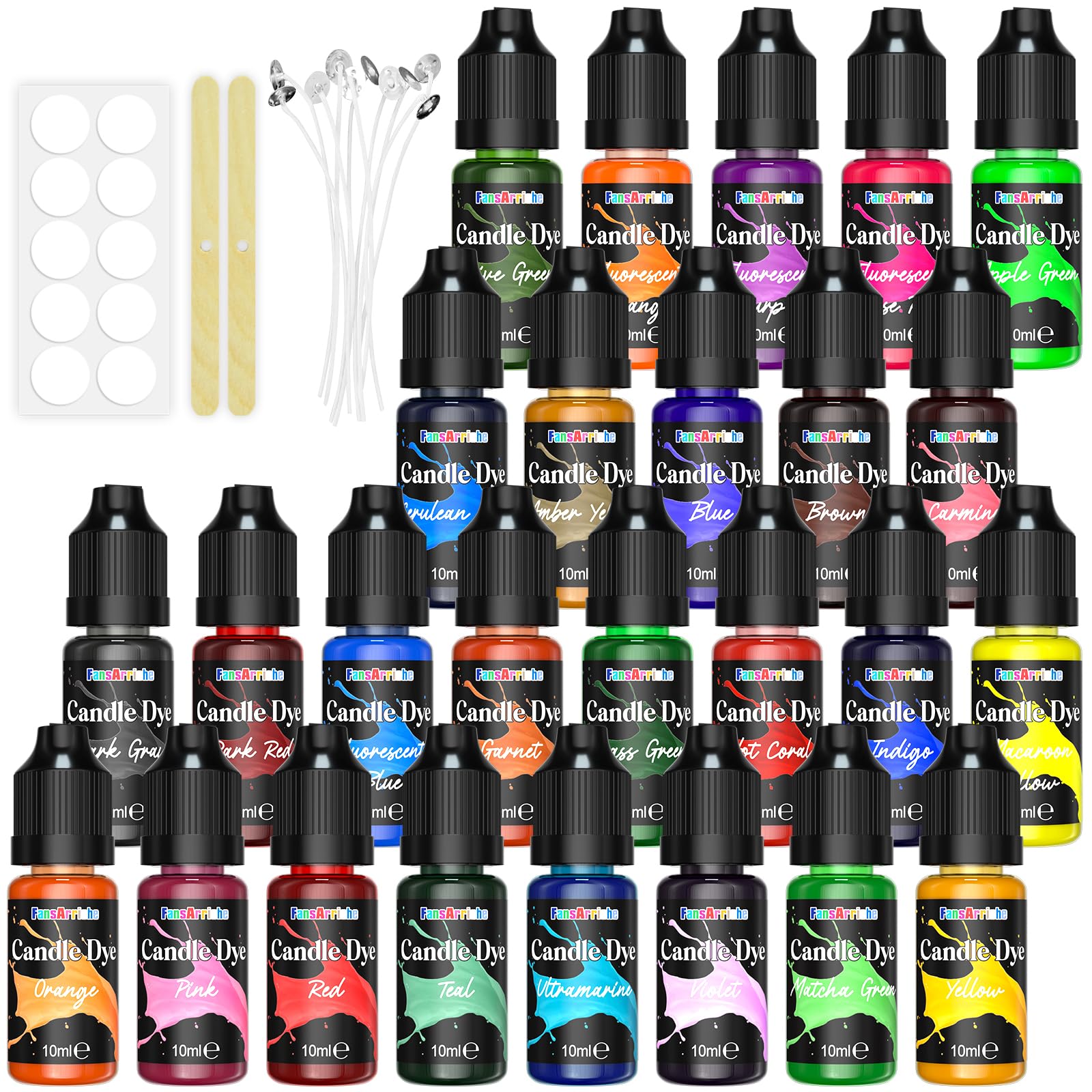 FansArriche Candle Dye - 18 Colors Liquid Oil-Based Dye for Candle Wax, Vivid Candle Color for DIY Candle Making, Highly Concentrated Natural Candle Color