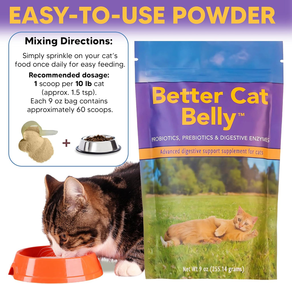 ProThrive Better Cat Belly Advanced Cat Digestive Support Supplement, Powder Prebiotics & Probiotics for Cats, Taurine Amino Acid for Immune Support, 9 Oz Bag