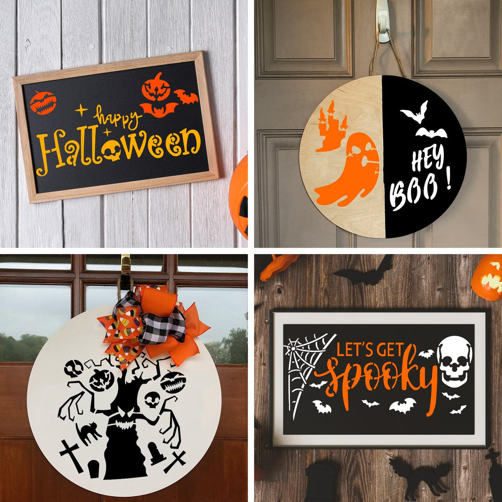 HUAKENER 9 Pcs Halloween Stencils for Painting, 12 Inch Large Round Halloween Templates, Reusable Halloween Stencils for Painting on Wood Walls Windows Doors Mats Fabric