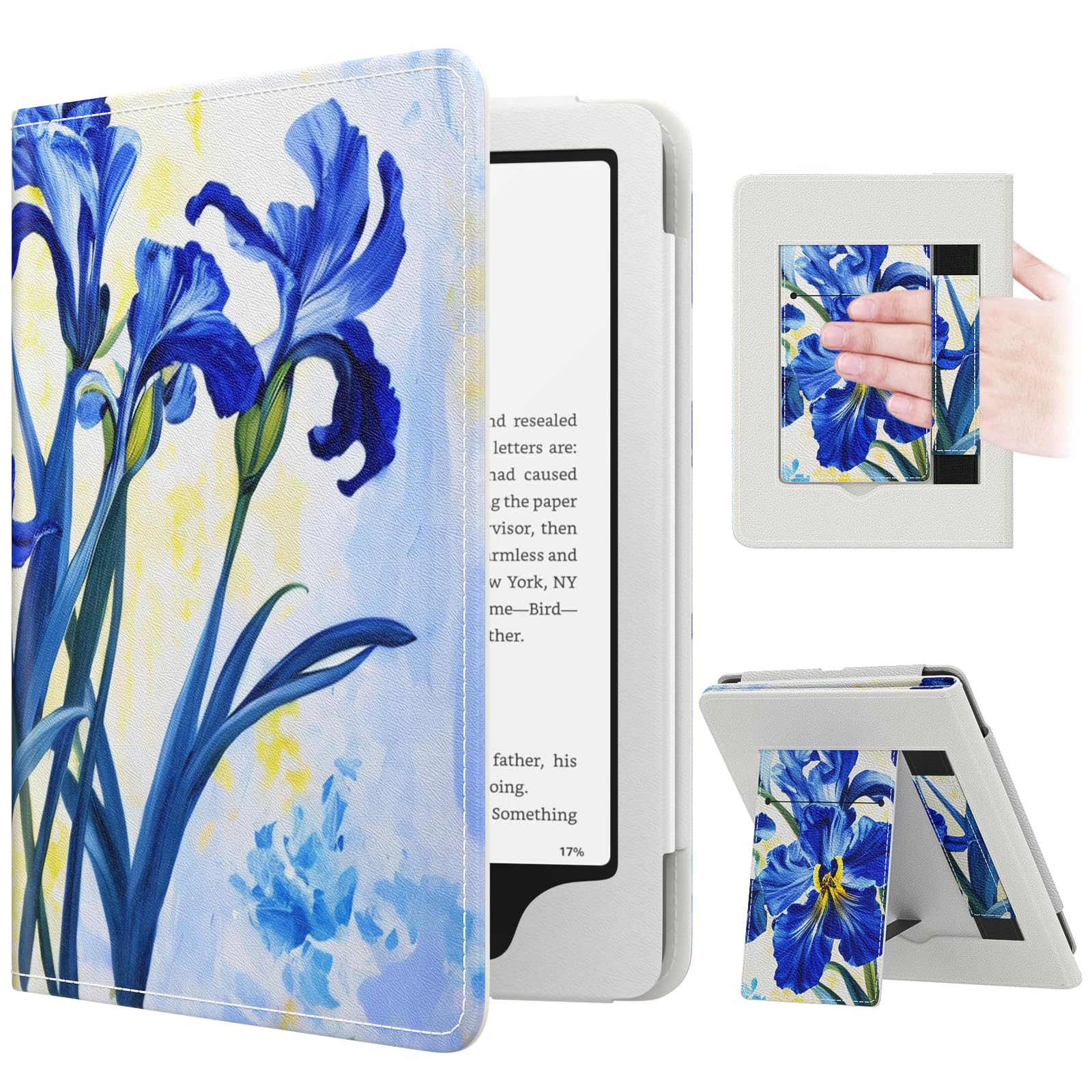 MoKo Case for 7"/6.8" Kindle Paperwhite(12th/11th Generation-2024/2021) and Kindle Colorsoft Signature Edition, Slim PU Shell Cover Case with Auto-Wake/Sleep for Kindle Paperwhite 2024, Flowers