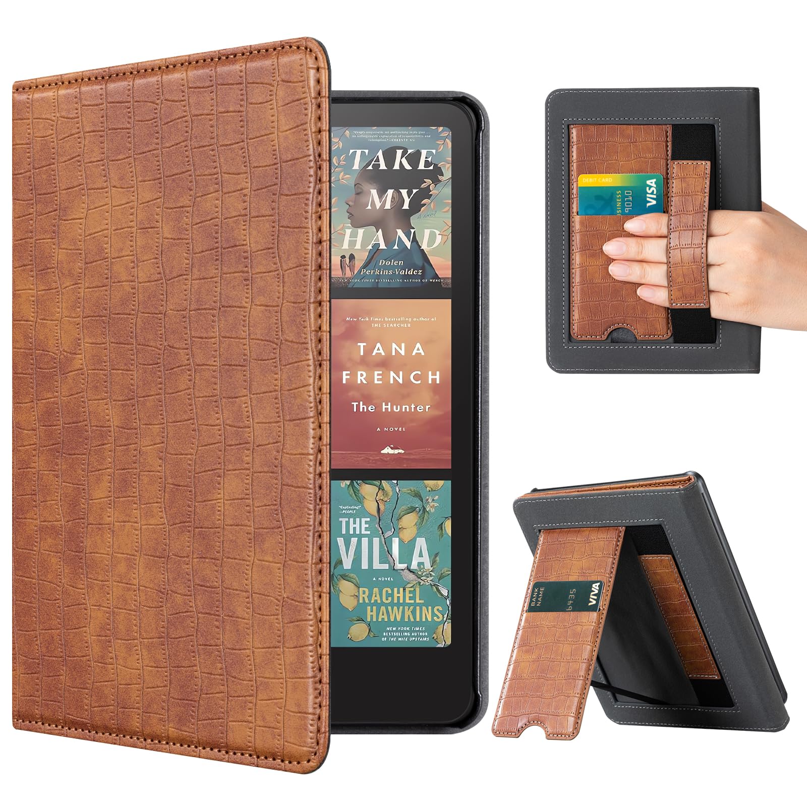 CoBak Case with Stand for Kindle Paperwhite 12th Gen 2024 Released (7") & Kindle Colorsoft Signature Edition - Durable PU Leather Cover with Auto Sleep Wake, Card Slot, Hand Strap Feature, Sage Green