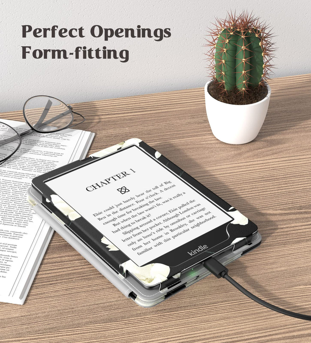 MoKo Case for 7"/6.8" Kindle Paperwhite(12th/11th Generation-2024/2021) and Kindle Colorsoft Signature Edition, Slim PU Shell Cover Case with Auto-Wake/Sleep for Kindle Paperwhite 2024, Flowers