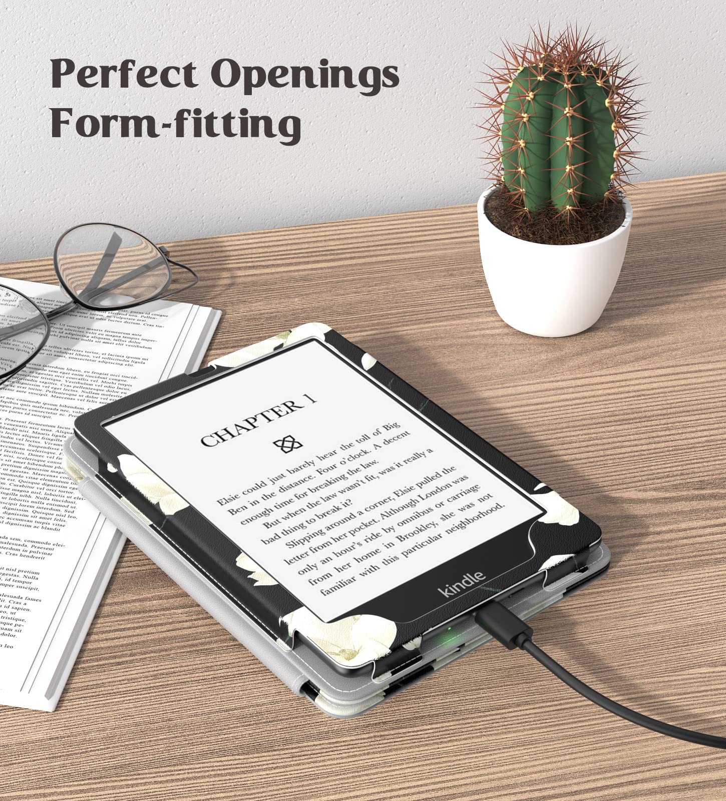 MoKo Case for 7"/6.8" Kindle Paperwhite(12th/11th Generation-2024/2021) and Kindle Colorsoft Signature Edition, Slim PU Shell Cover Case with Auto-Wake/Sleep for Kindle Paperwhite 2024, Flowers