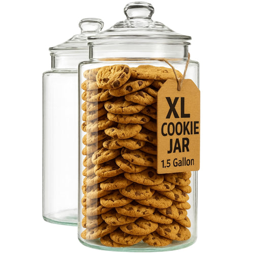 2-Gallon Tall Glass Cookie Jar with Airtight Lid – Large Kitchen Canister for Cookies, Sugar, Flour, and Dog Treats