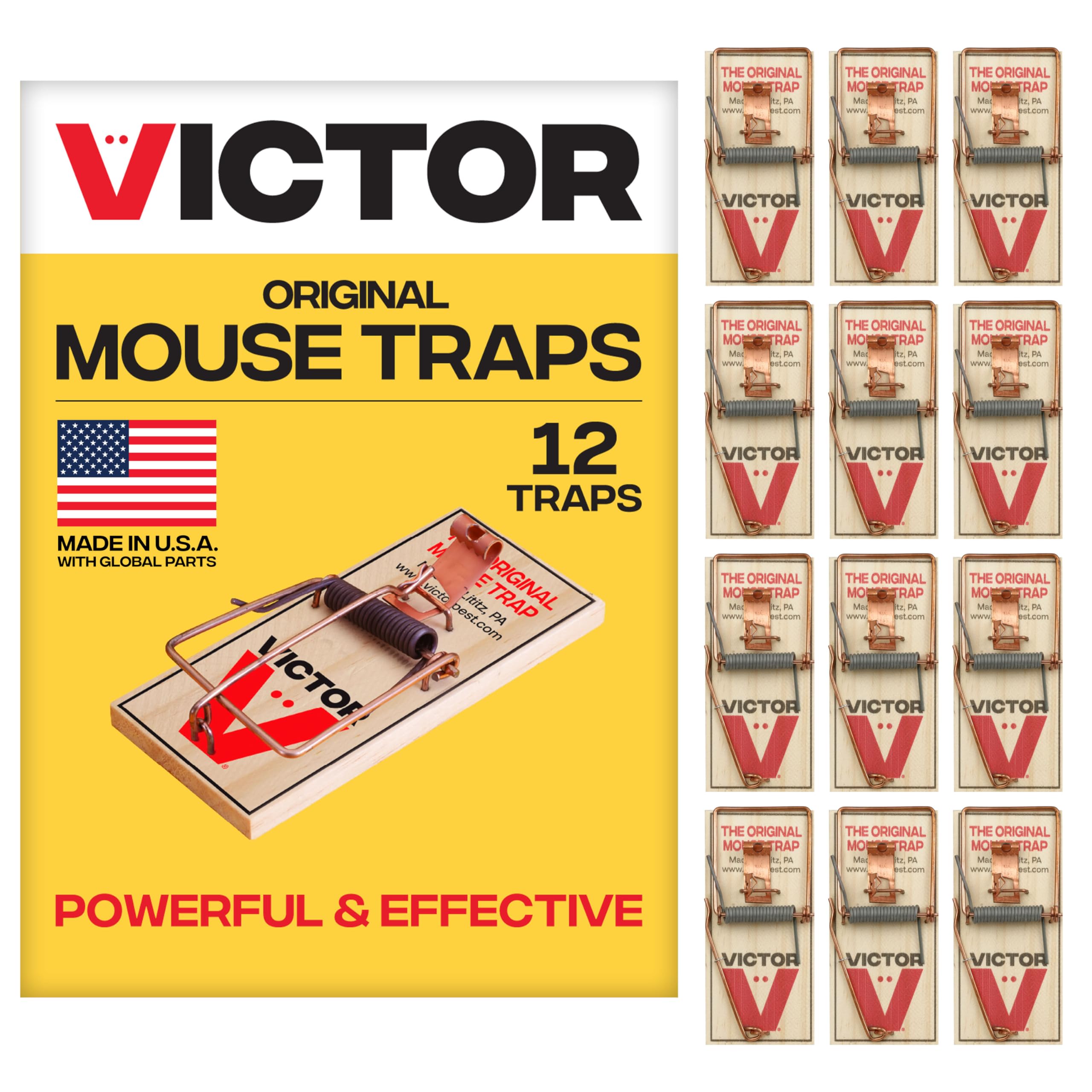 Victor Mouse Traps M035-12, Plastic Pedal, Sustainably Sourced FSC Wood, Wooden Mouse Traps, 12 Pack